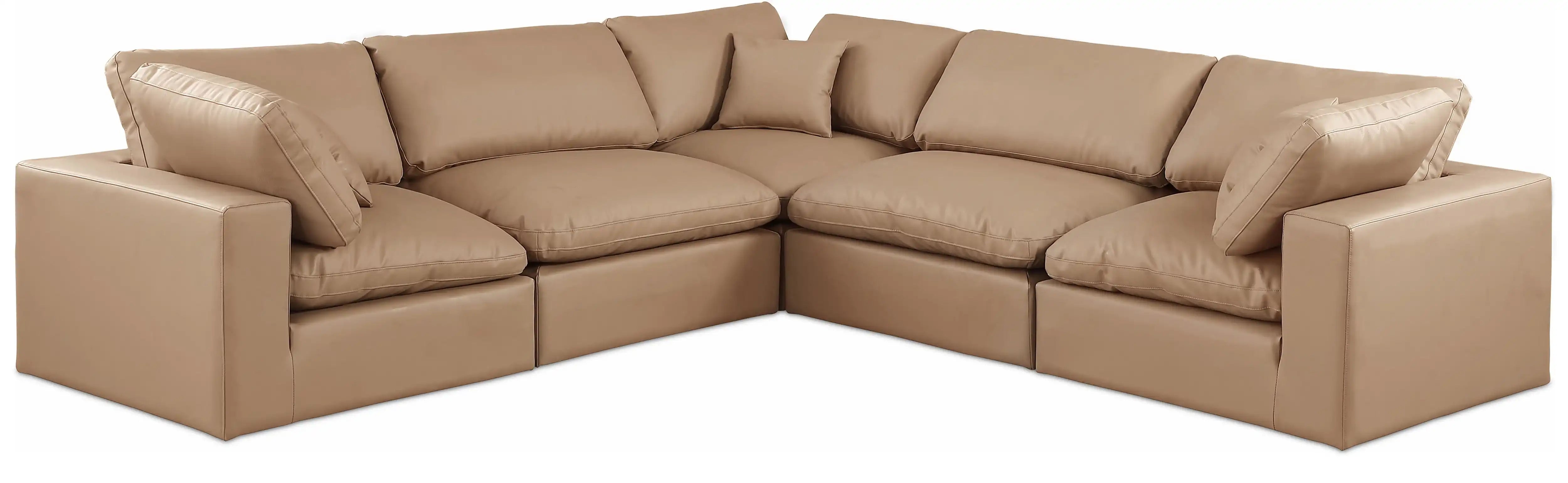 Comfy - 5 Piece Faux Leather Modular Corner Sectional - Tan - Best Buy Furniture