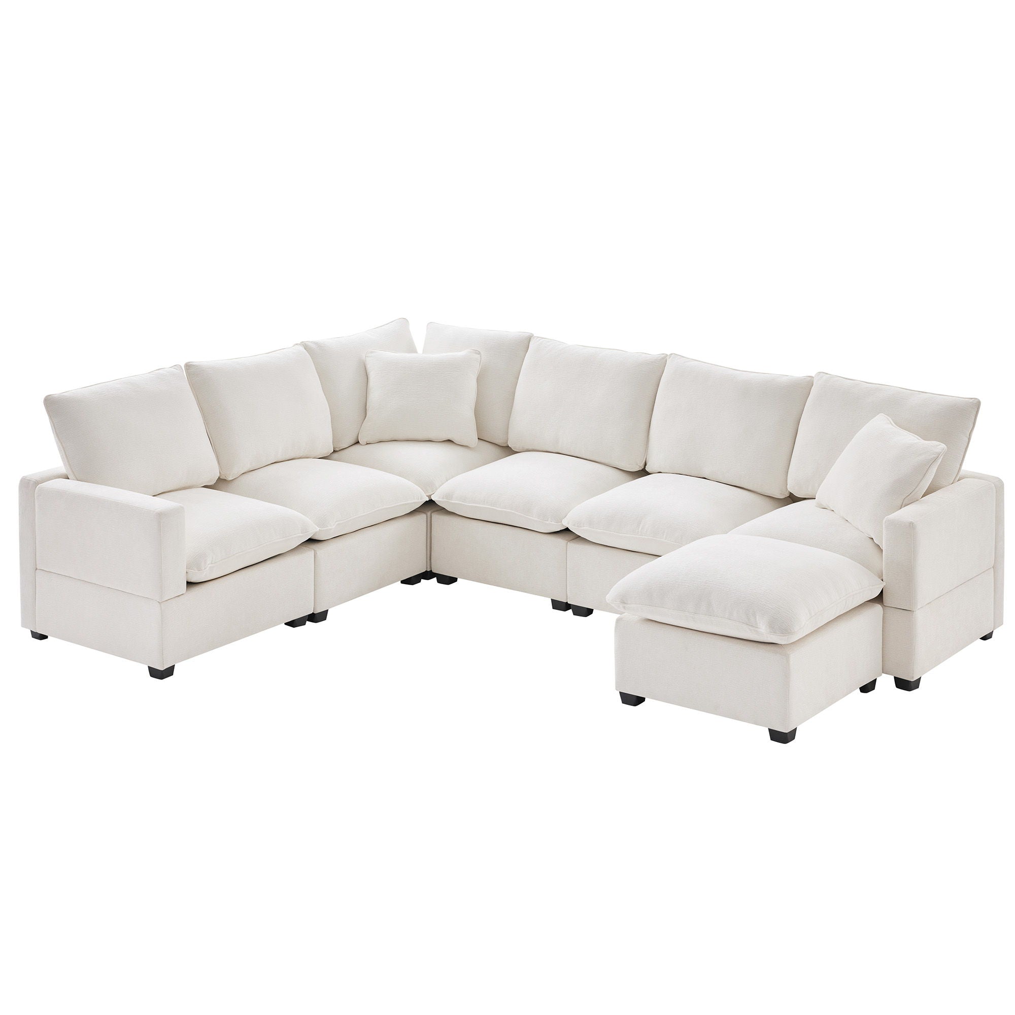 Modern U-Shape Modular Sofa, 7 Seat Chenille Sectional Couch Set With 2 Pillows Included, Freely Combinable Indoor Funiture For Living Room, Apartment, Office - Best Buy Furniture