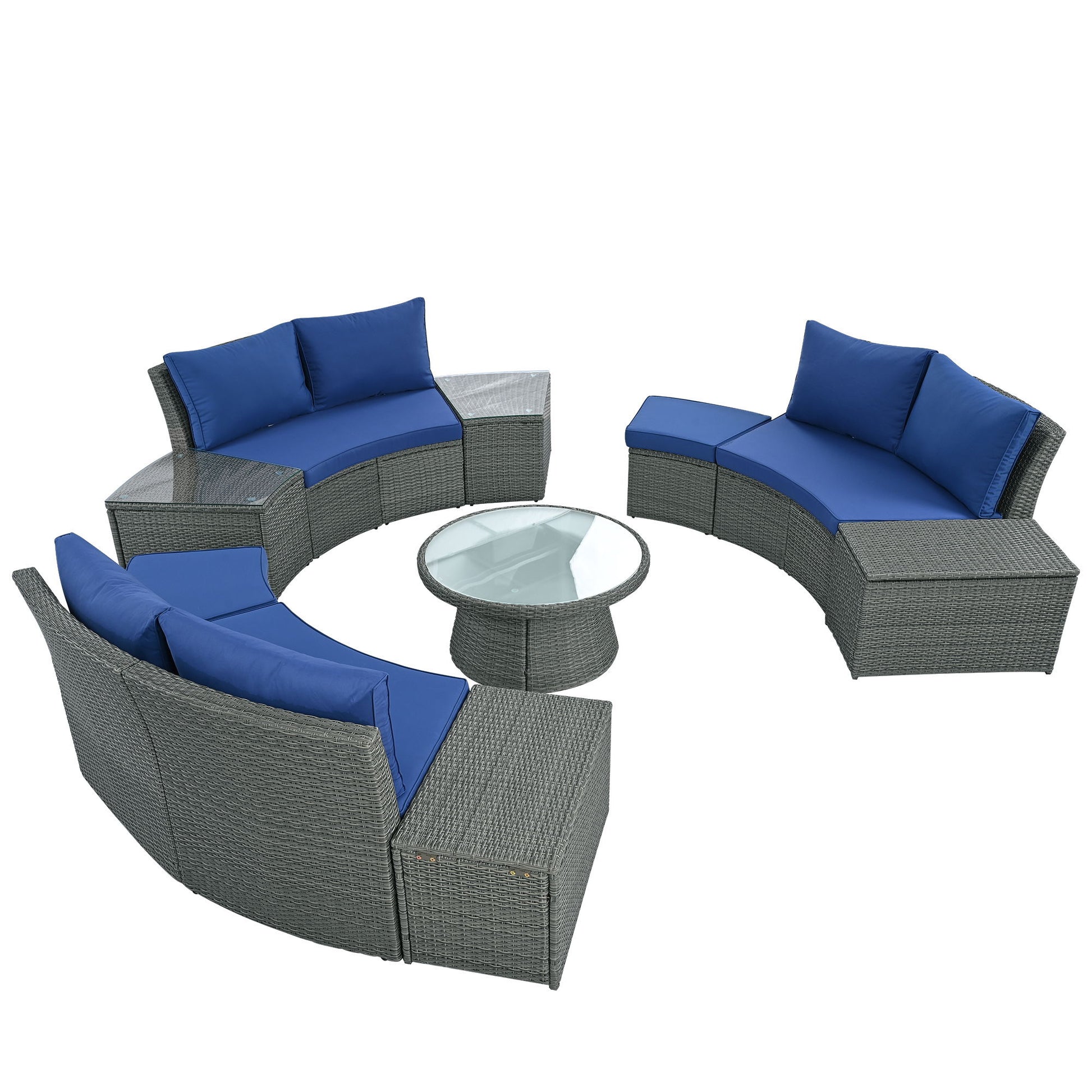 10 Piece Outdoor Sectional Half Round Patio Rattan Sofa Set - Best Buy Furniture