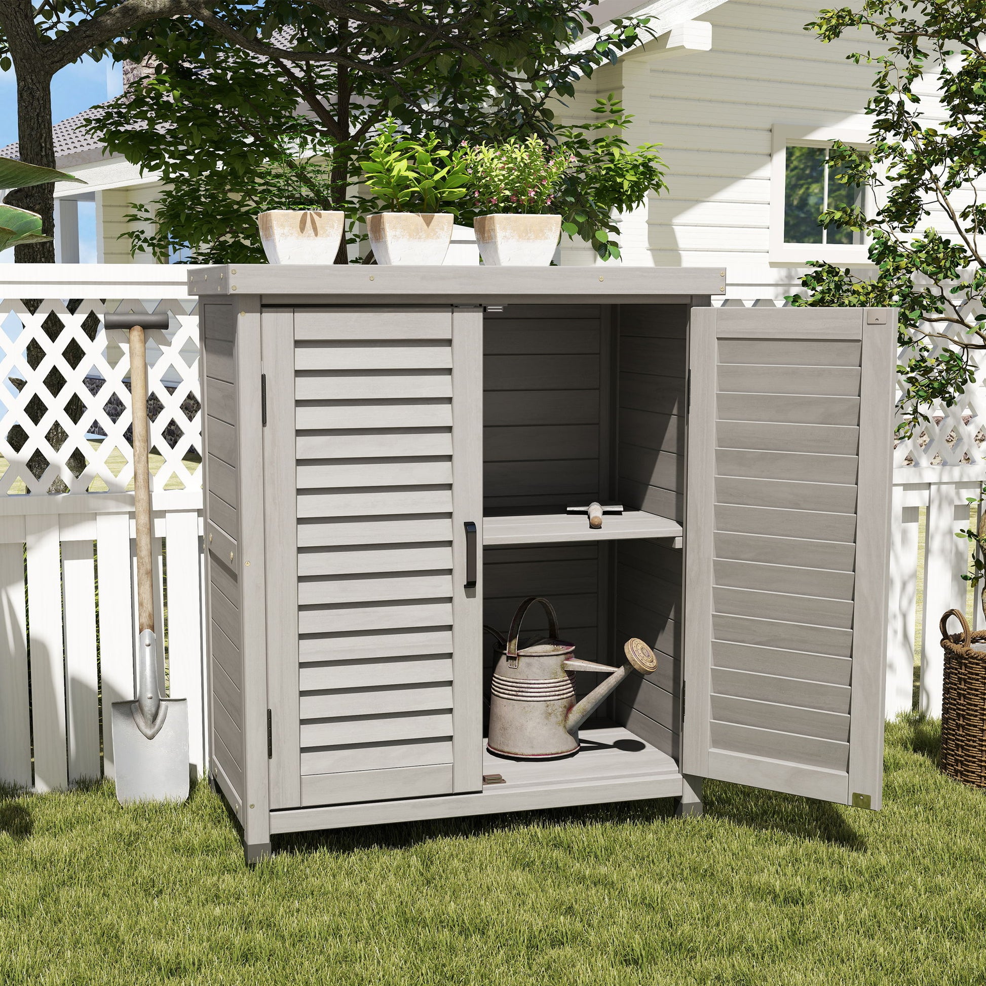 Potting Bench With Storage Cabinet And Metal Table Top For Outdoor - Best Buy Furniture