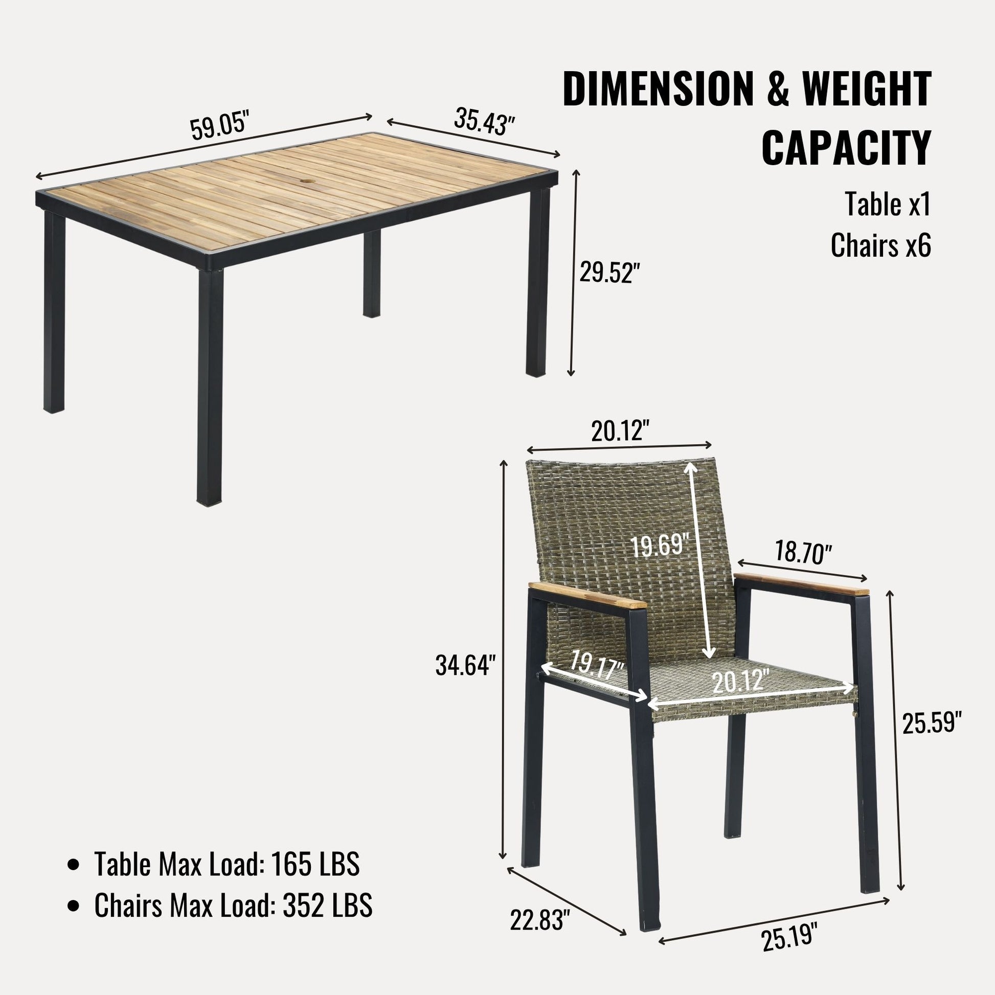All Weather 7 Piece Patio Dining Table Set With Umbrella Hole - Brown / Gray - Best Buy Furniture