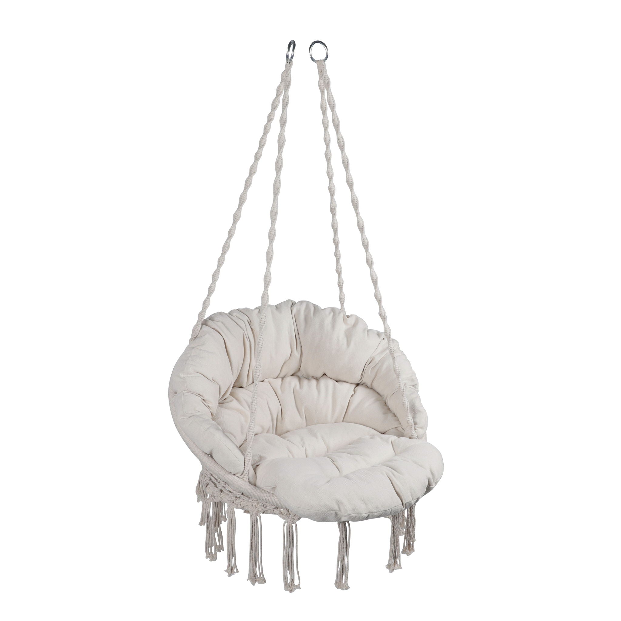 Macrame Hanging Hammock Chair With Cushion, Cotton Rope Swing For Indoor And Outdoor Use, 330 Lbs Capacity - Beige - Best Buy Furniture