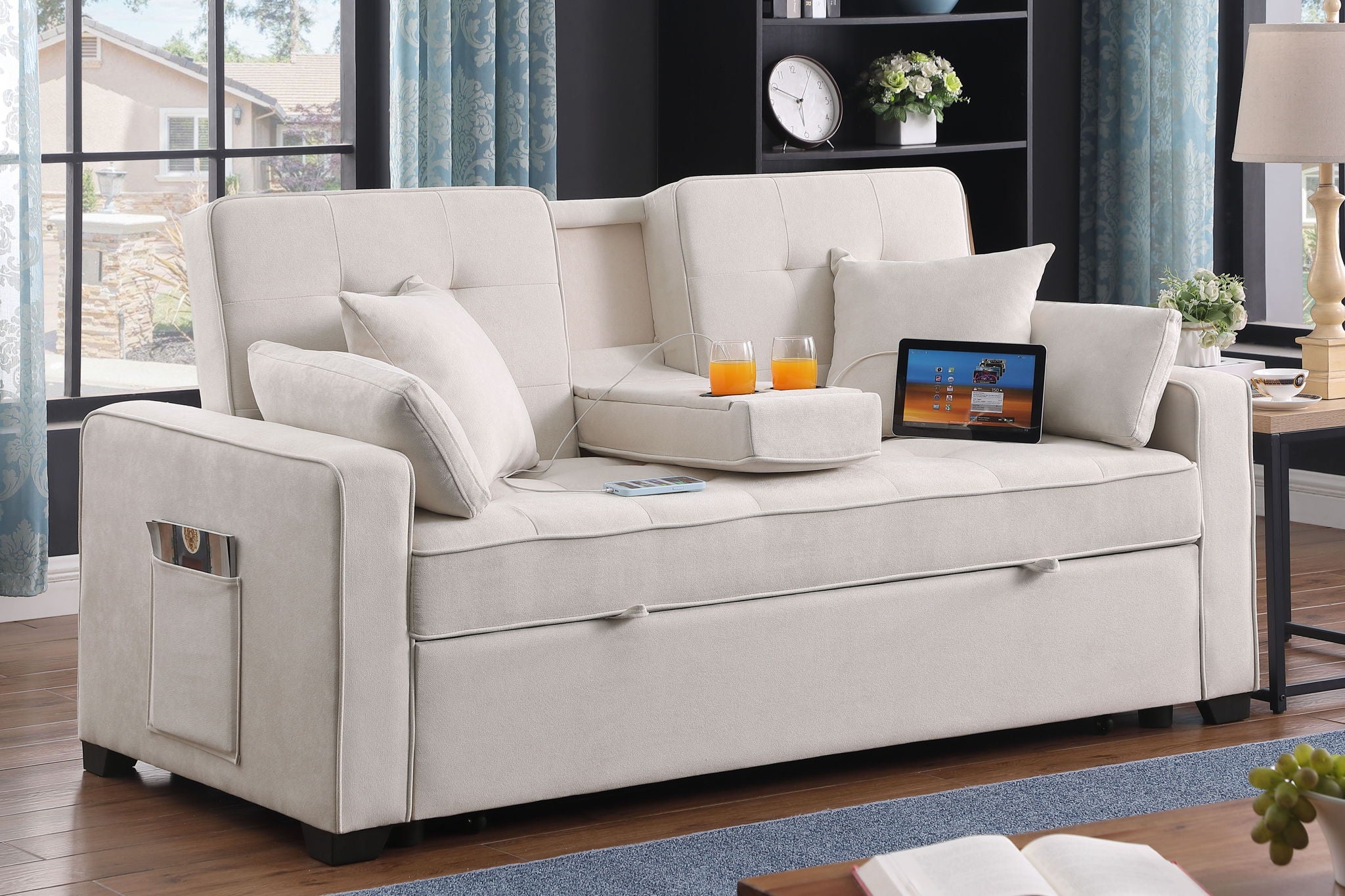 Cody II - 69.5"W Woven Fabric Convertible Sleeper Loveseat with Cup Holder - Best Buy Furniture