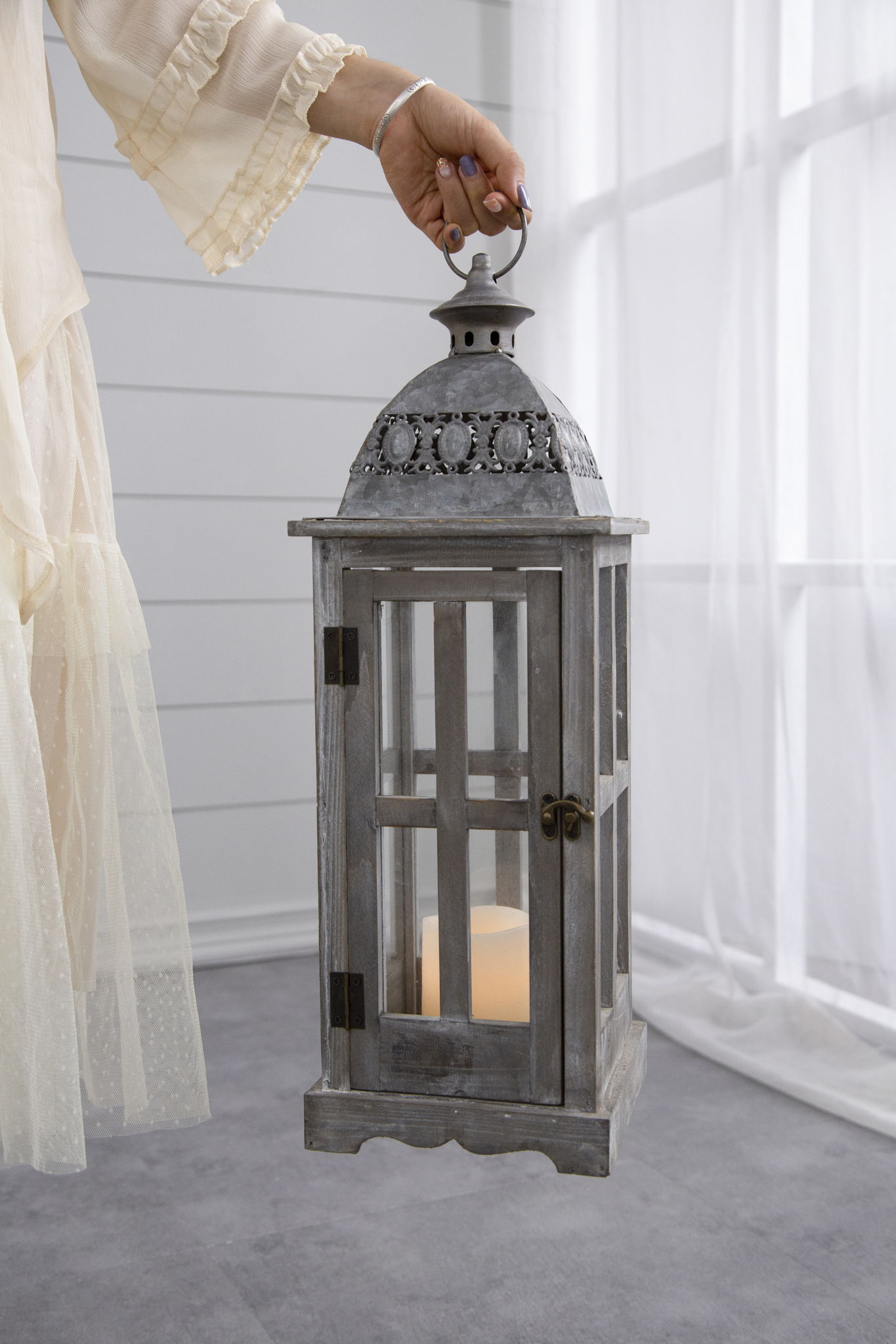 Wooden Candle Lantern Decorative, Hurricane Lantern Holder Decor For Indoor Outdoor, Home Garden Wedding - Gray - Best Buy Furniture