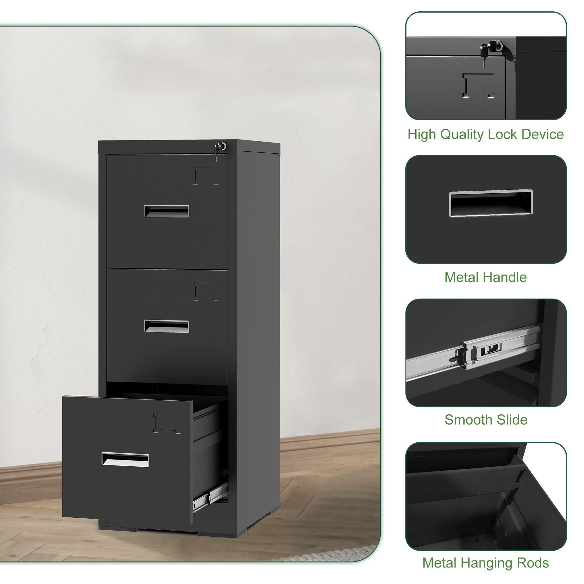 Modern Drawer Metal Vertical File Cabinet With Lock And Card Slot For Office - Best Buy Furniture