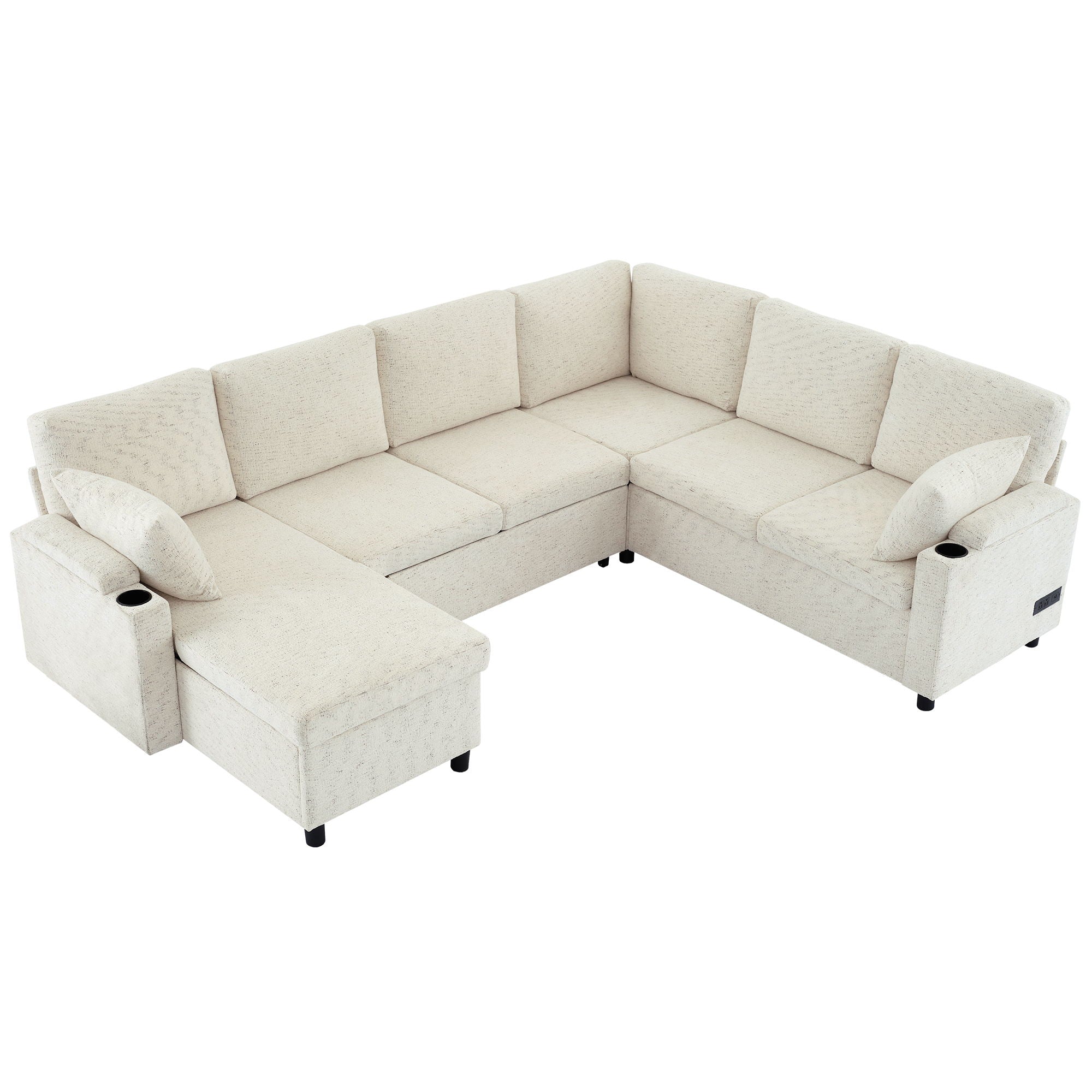U-Shaped Sectional Sleeper Sofa With Ample Storage Space, 2 Cup Holders And Charging Ports For Living Room - Best Buy Furniture