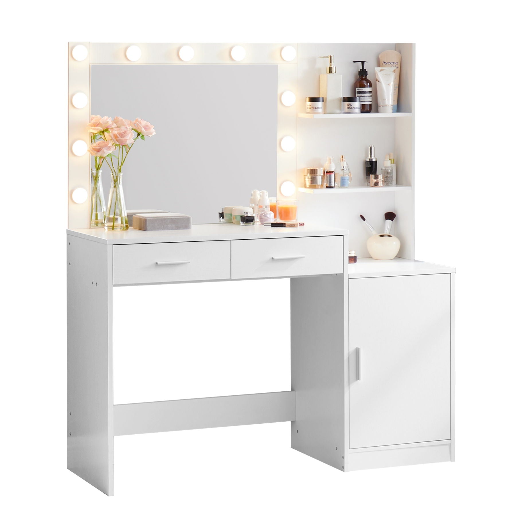 Vanity Desk With Mirror And Lights, 46.4In Dressing Table With 2 Large Drawer & Large Vertical Organizer, 3 Level Dresser & 3 Lighting Modes Adjustable Brightness, Suitable For Bedroom - Best Buy Furniture