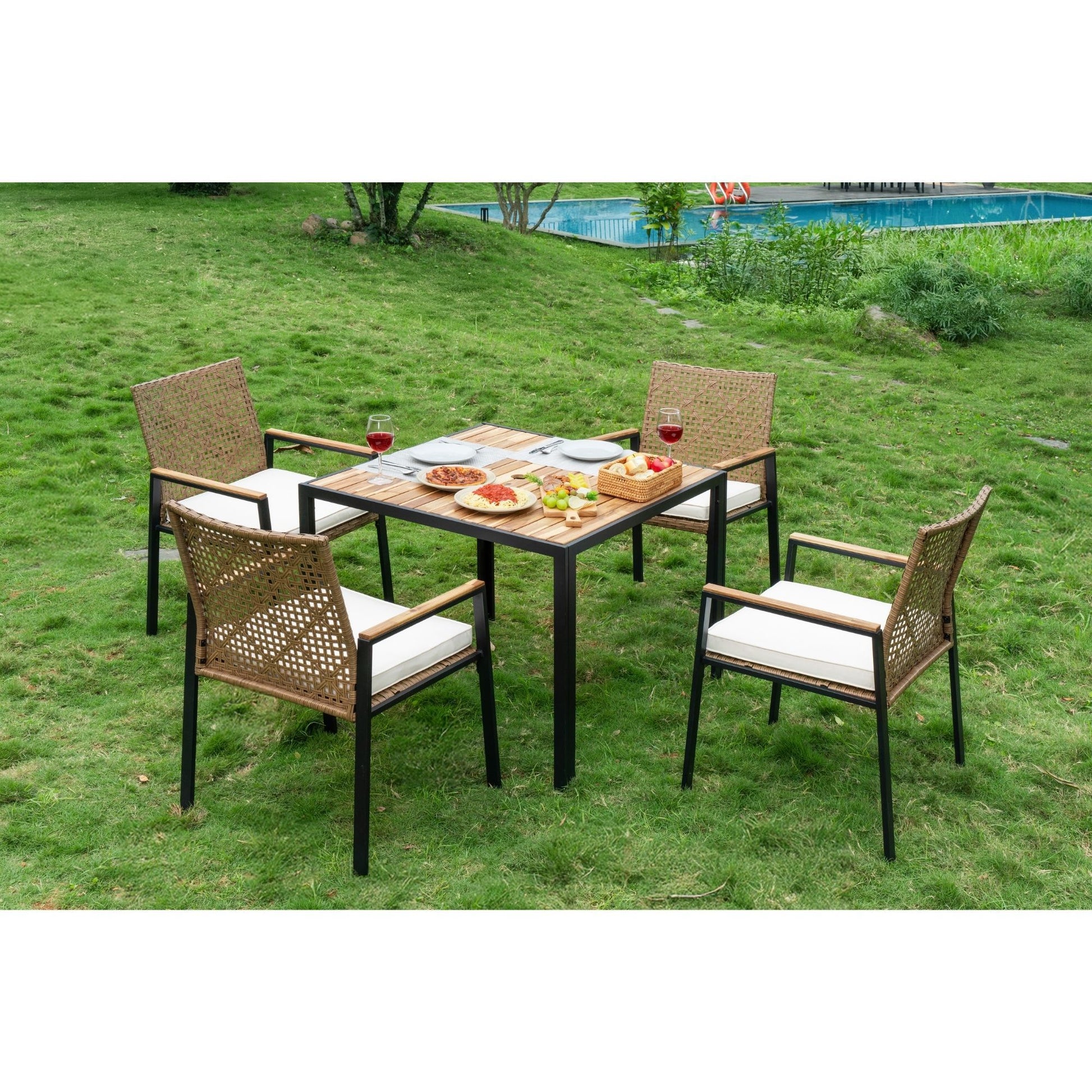 5 Piece Patio Dining Table Set, Acacia Wood Table Top With Umbrella Hole - Best Buy Furniture
