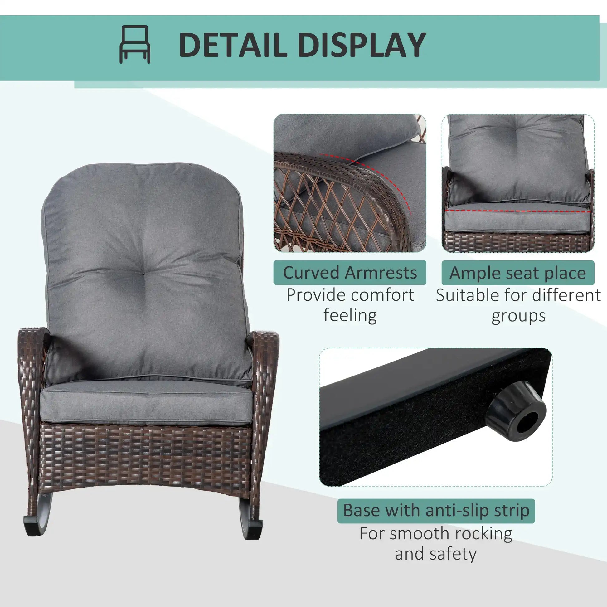 Outsunny Outdoor Wicker Rocking Chair with Wide Seat, Thick, Soft Cushion - Best Buy Furniture