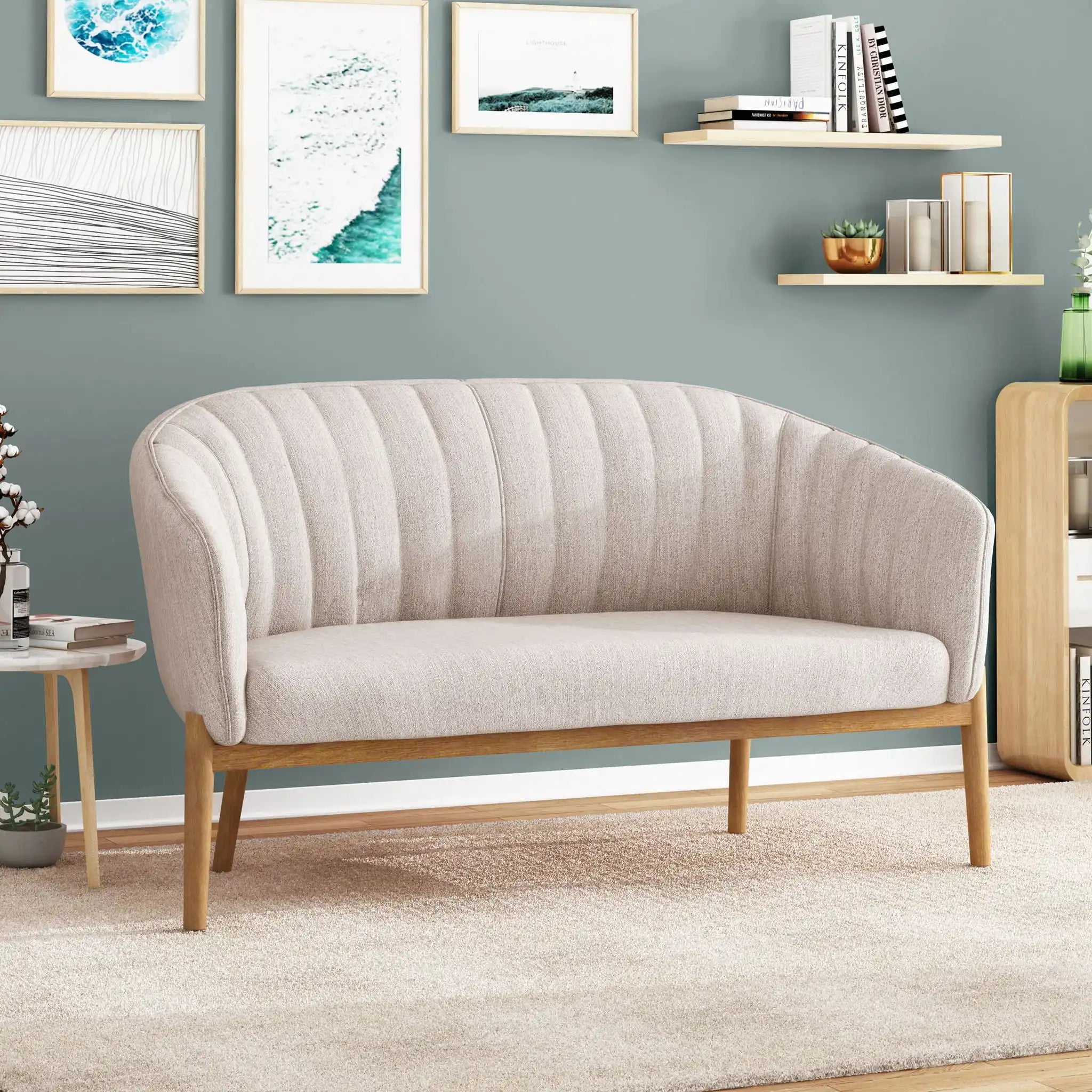 Mid Century Modern Loveseat With Channel Stitched Backrest - Best Buy Furniture