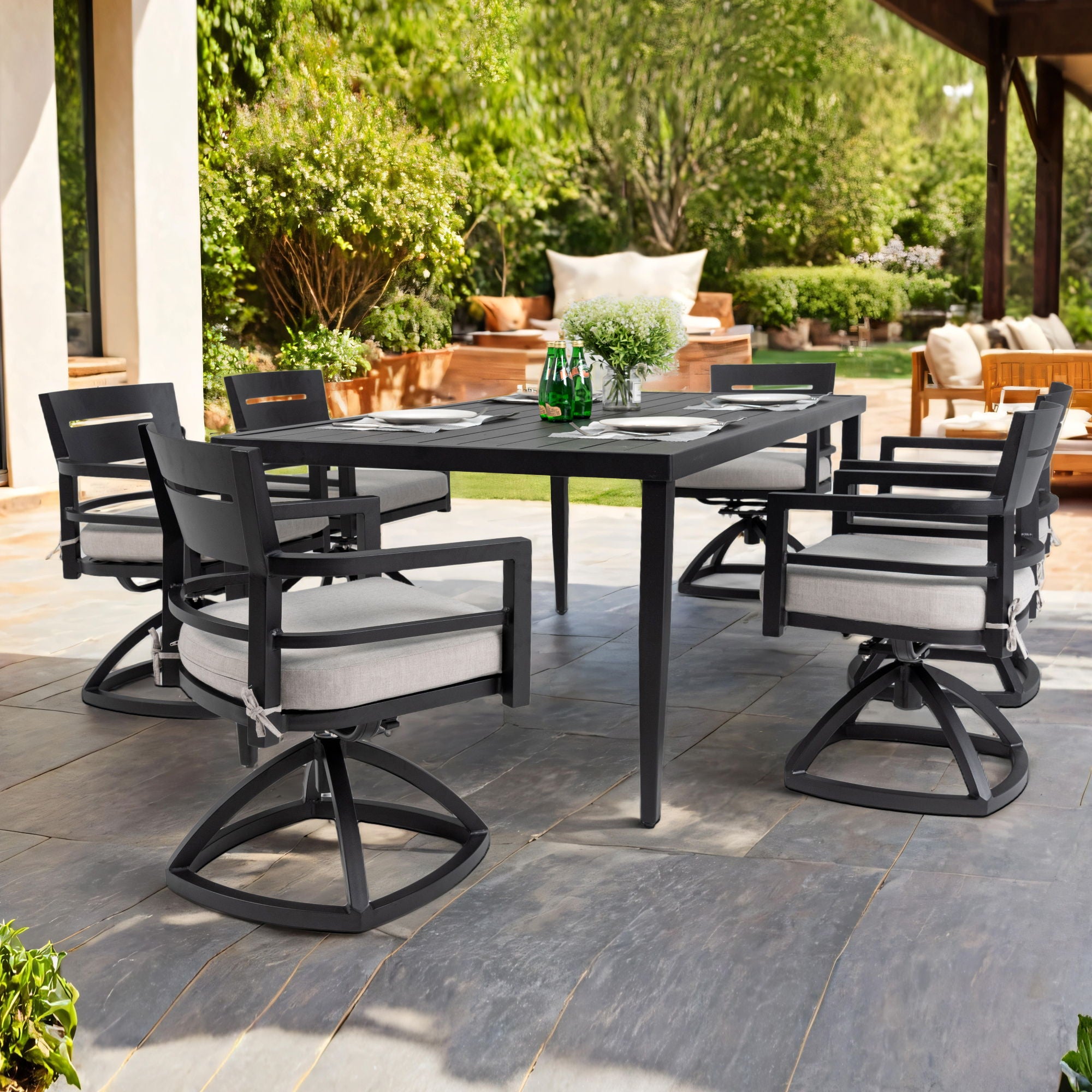 Outdoor Modern Dining Set, Chairs Sunbrella Cushioned And Dining Table With Umbrella Hole - Best Buy Furniture