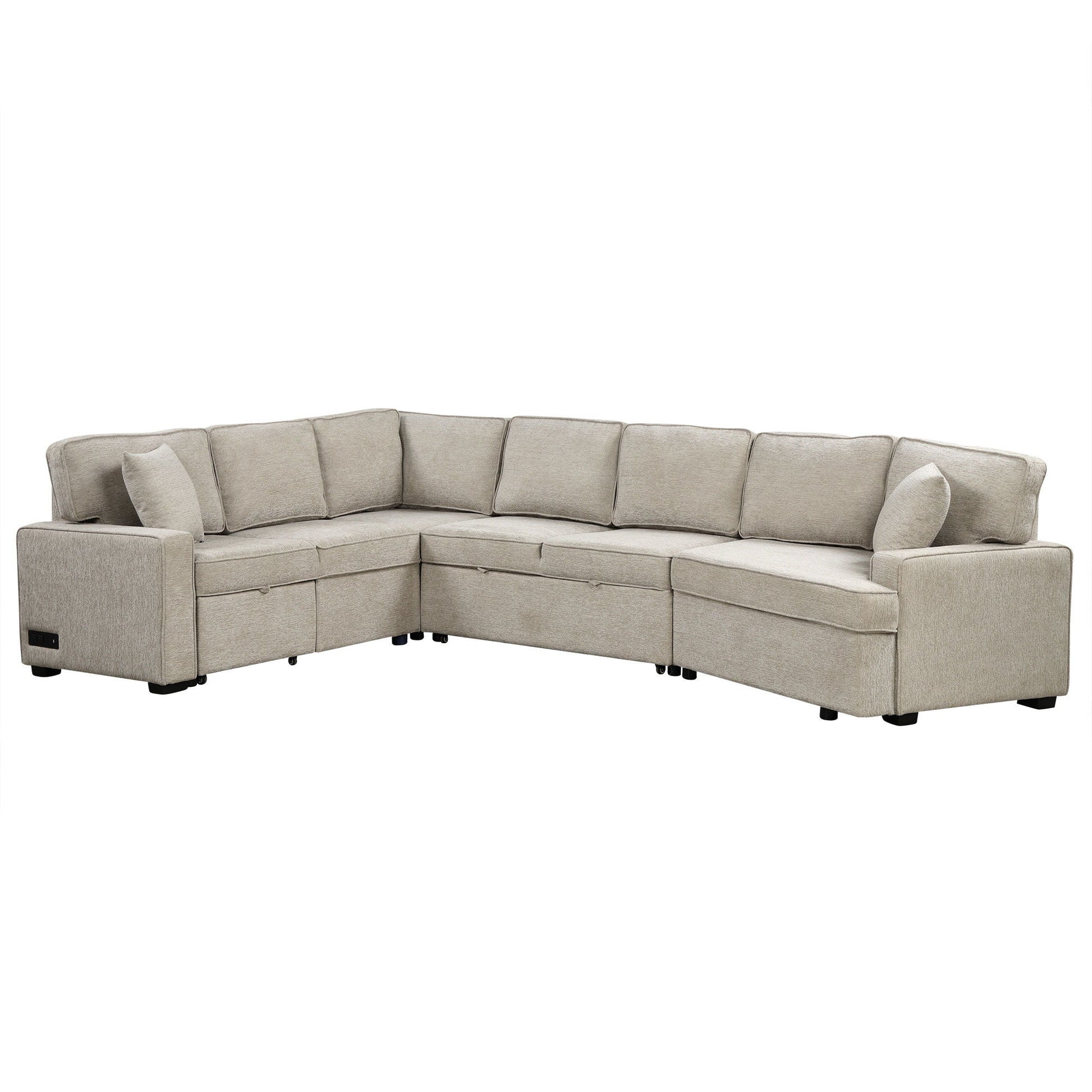 L-Shaped Sofa Sectional Sofa Couch Pull-Out Sofa Bed With Charging Devices And Cup Holders For Living Room - Best Buy Furniture