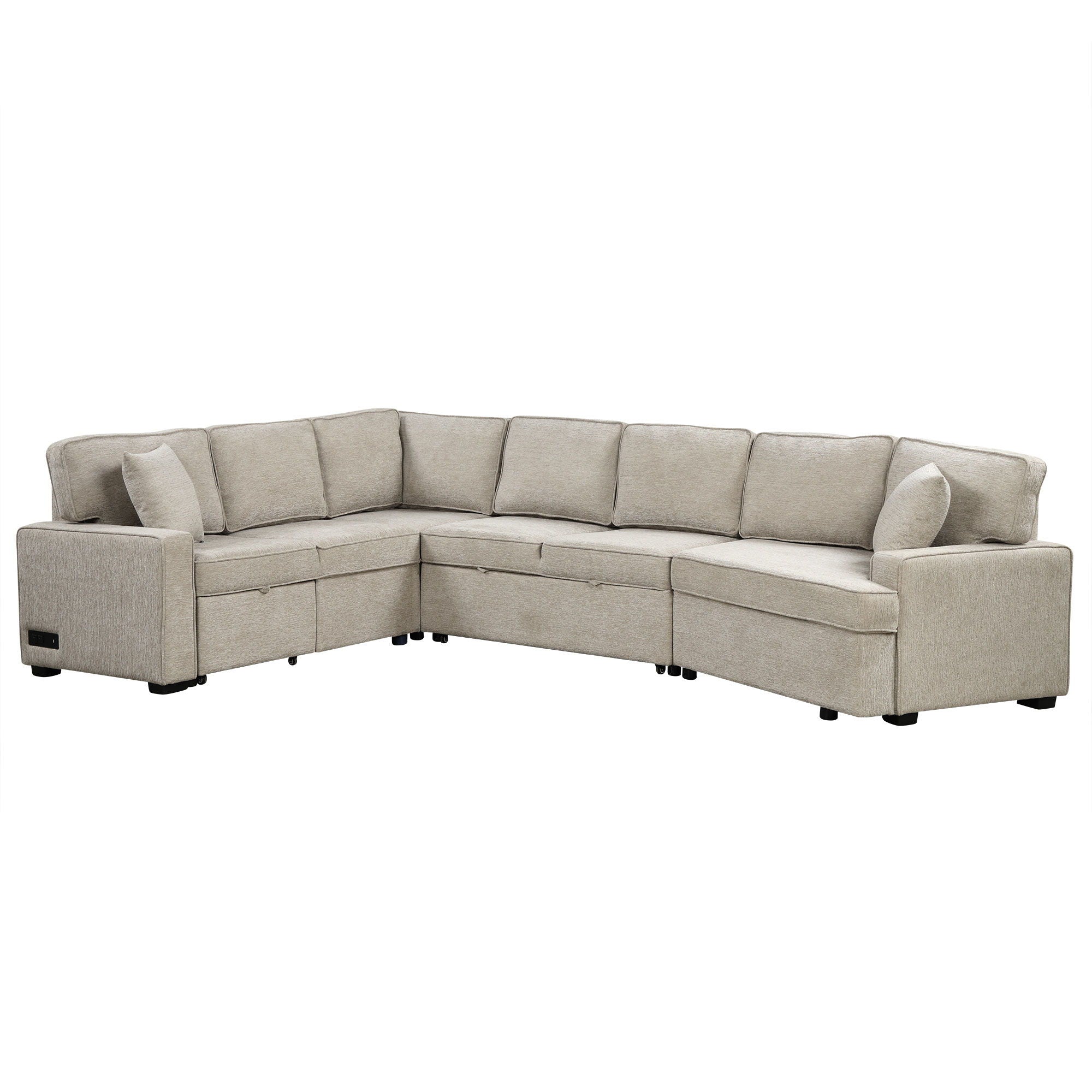 L-Shaped Sofa Sectional Sofa Couch Pull-Out Sofa Bed With Charging Devices And Cup Holders For Living Room - Best Buy Furniture