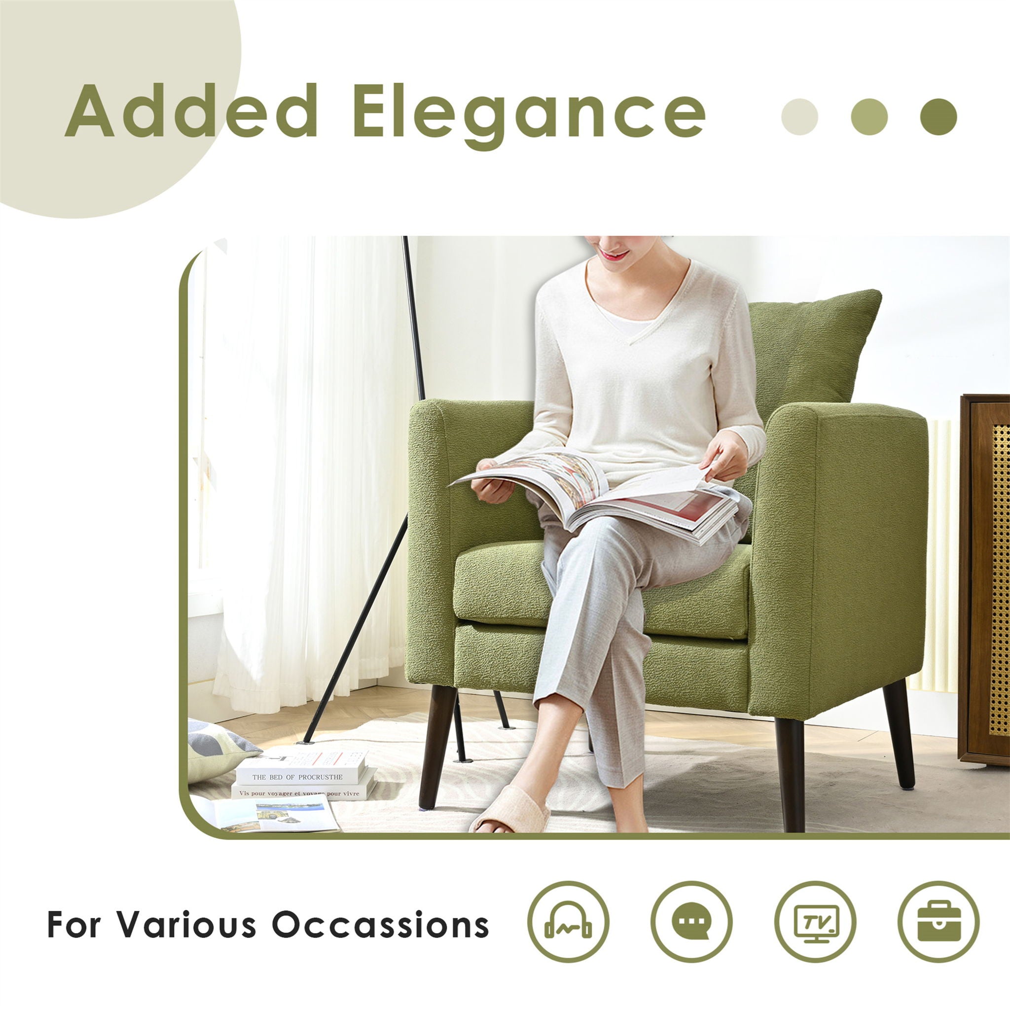 Barrel Chair, Modern Accent Chair, Fabric Armchair Club Chair, Upholstered Arm Chair With Solid Wood Legs, Waist Pillow, Padded Single Chair For Living Room / Bedroom / Study / Waiting Room - Olive Green - Best Buy Furniture