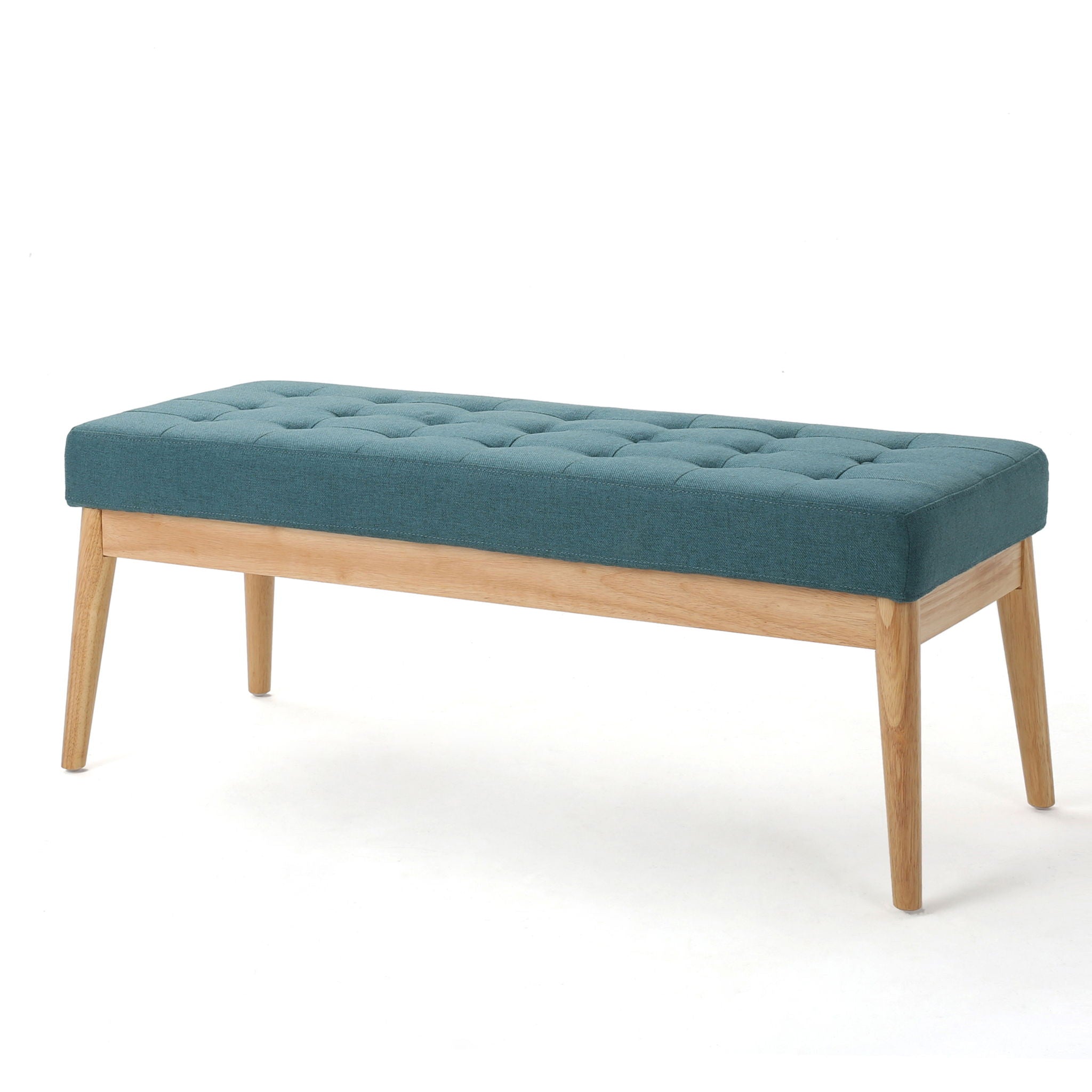 Vibratory - Button Tufted Upholstered Ottoman With Splayed Wooden Legs - Teal / Natural - Best Buy Furniture