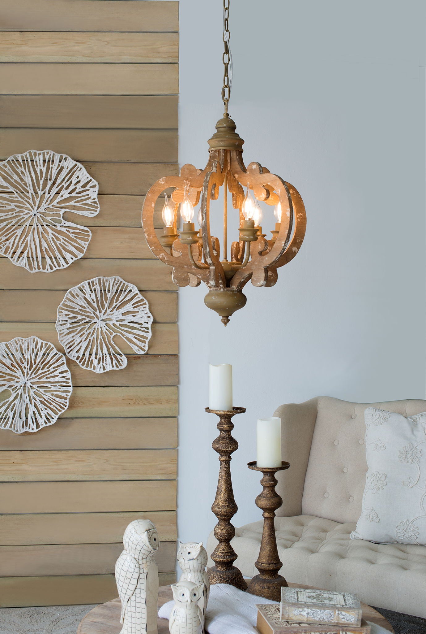 Farmhouse Chandelier, 6 Light Wood Chandelier Pendant Light Fixture With Adjustable Chain For Dining Room Living Room Entryway, Bulb Not Included - Best Buy Furniture