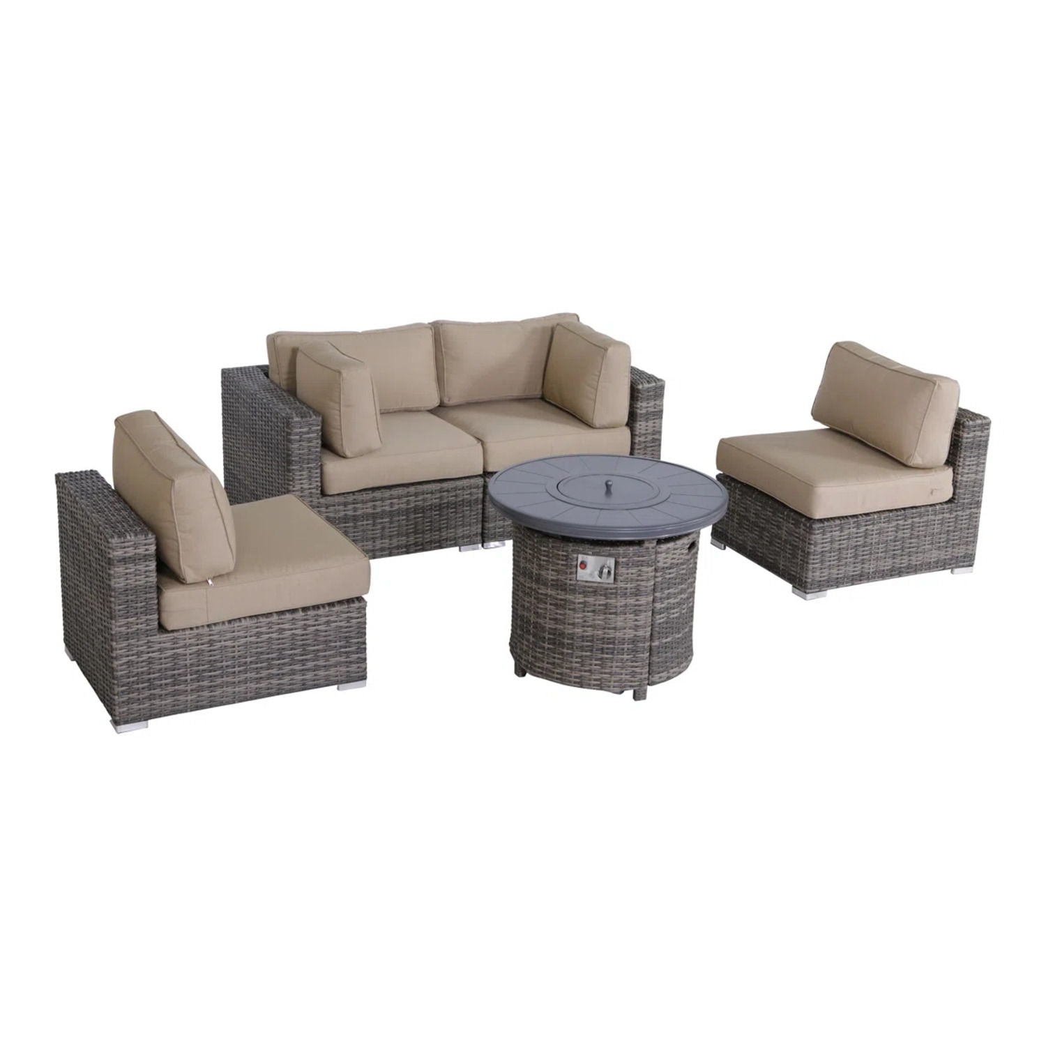 Wicker Outdoor Lounge Set With Cushions And Fire Pit - Best Buy Furniture