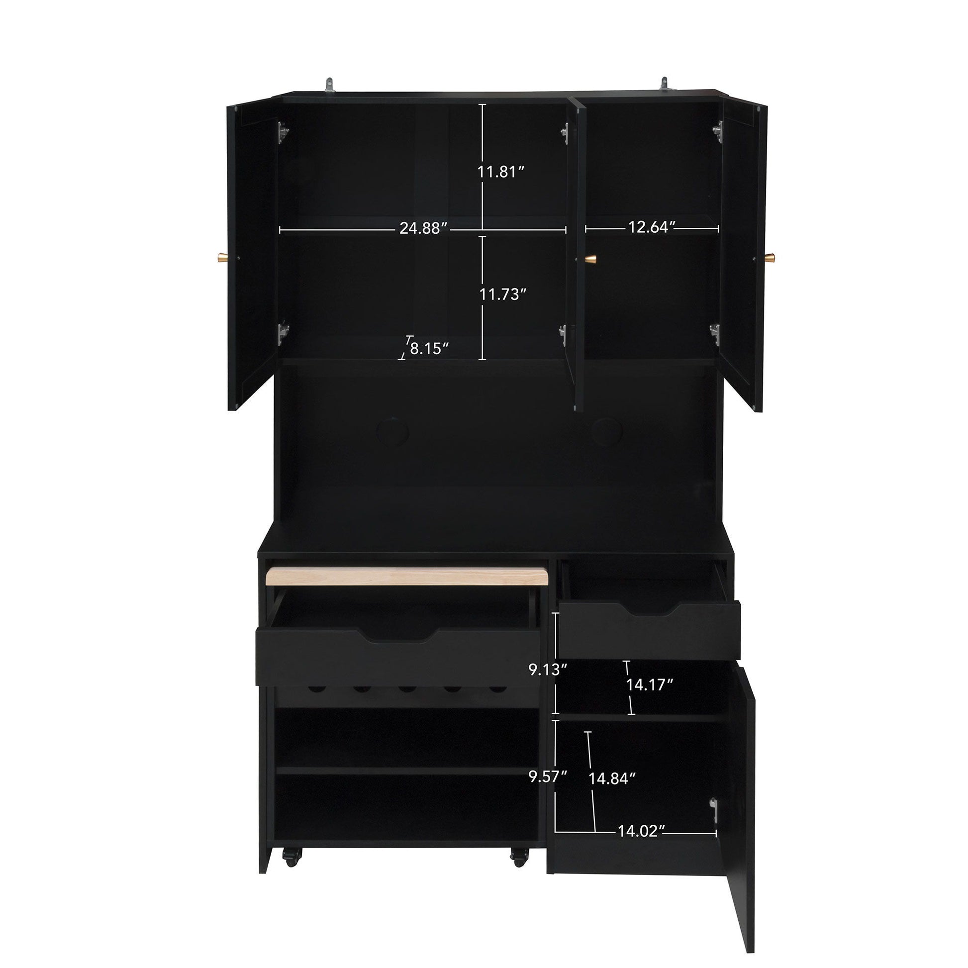 Kitchen Pantry Storage Cabinet, Modern Buffet Cabinet With Kitchen Cart, Tall Kitchen Hutch Cabinet With Microwave Stand, Food Pantry Cabinet With 3 Rattan Doors And Adjustable Shelves - Black - Best Buy Furniture
