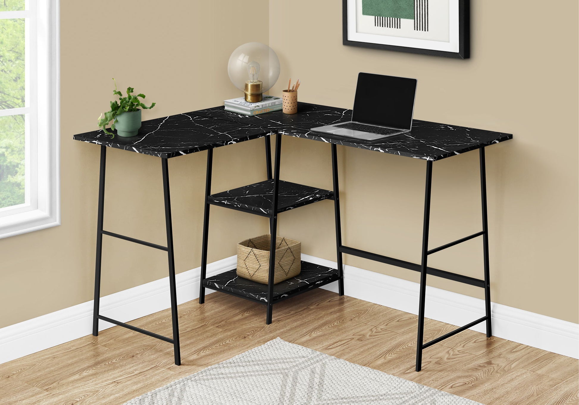 Computer Desk, Home Office, Corner, Storage Shelves, L Shape, Work, Laptop, Marble Look Laminate, Contemporary, Modern - Best Buy Furniture