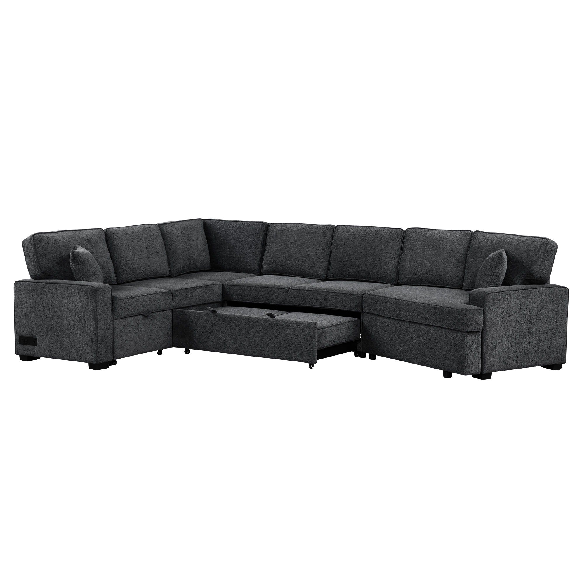 L-Shaped Sofa Sectional Sofa Couch Pull-Out Sofa Bed With Charging Devices And Cup Holders For Living Room - Best Buy Furniture