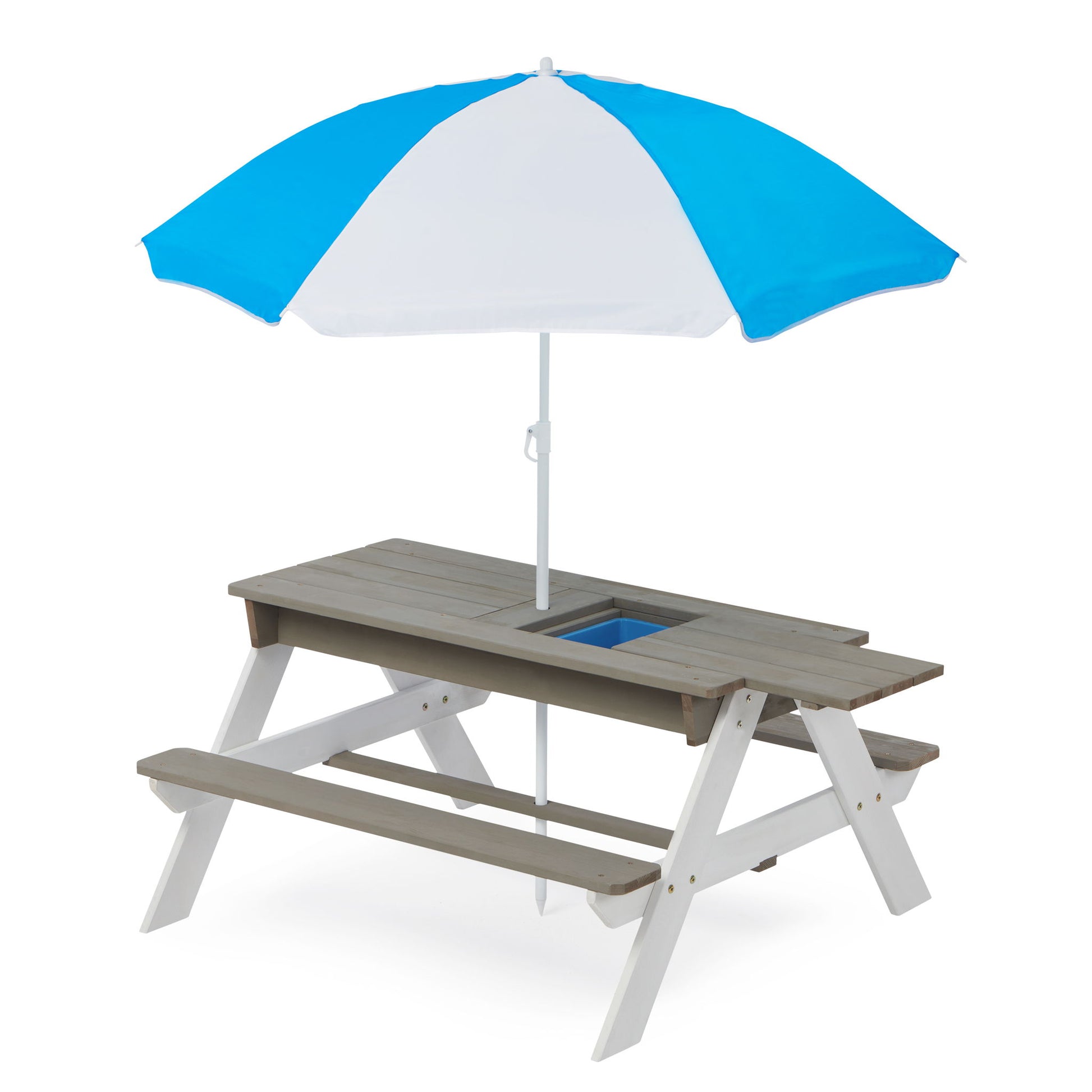 Wooden Kids Picnic Table, Sand And Water Table With Umbrella, Activity Table For Outdoor Backyard Patio Play - White / Gray - Best Buy Furniture