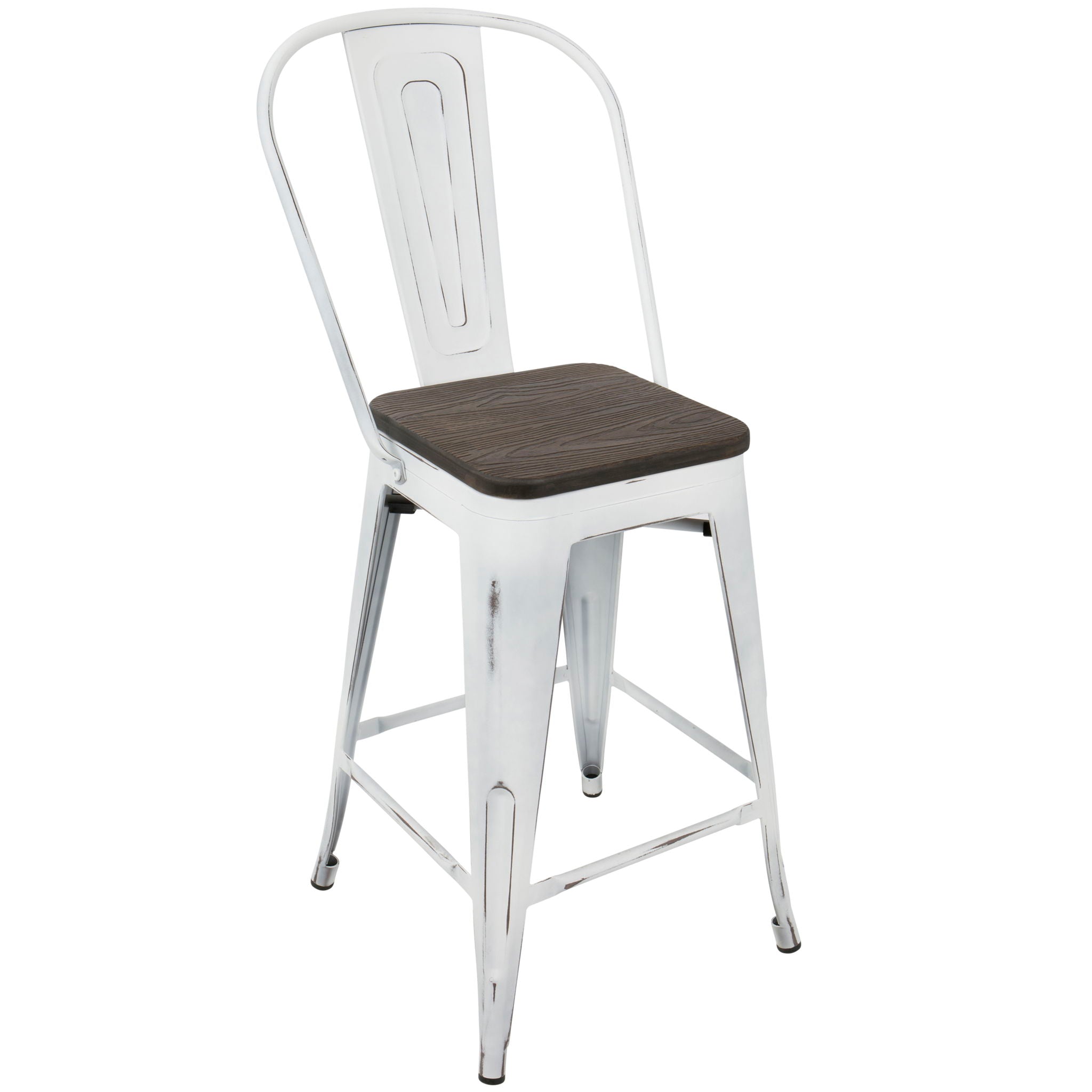 Oregon - Industrial High Back Counter Stool (Set of 2) - Vintage White / Espresso - Best Buy Furniture