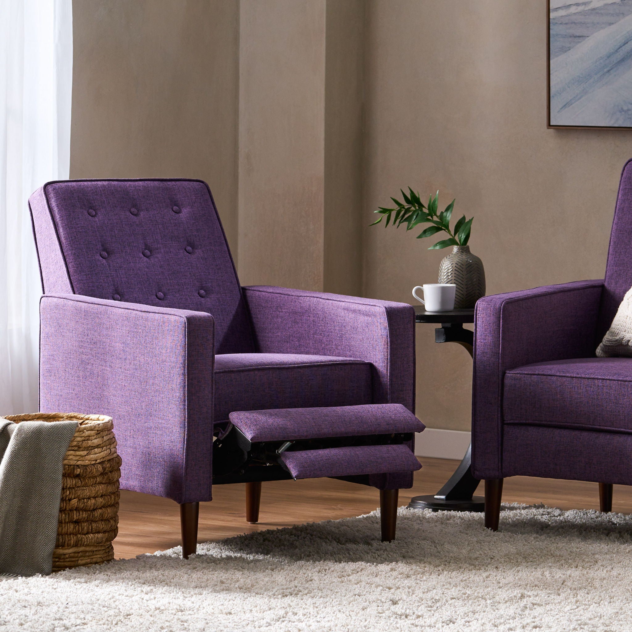 Mid-Century Modern Recliner With Button Tufted Waffle Stitch - Best Buy Furniture