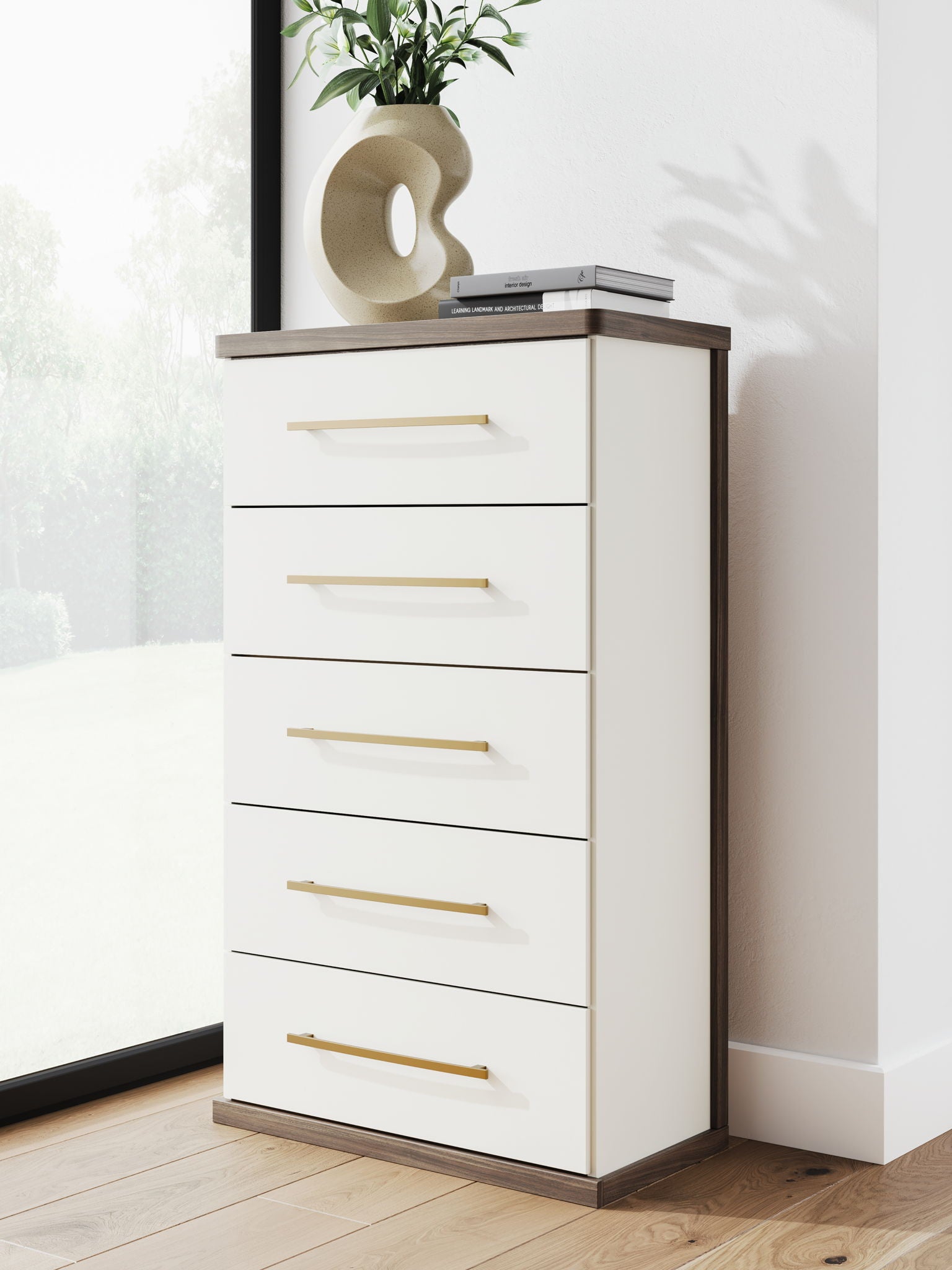Kendanport - Five Drawer Chest - Brown / White - Best Buy Furniture
