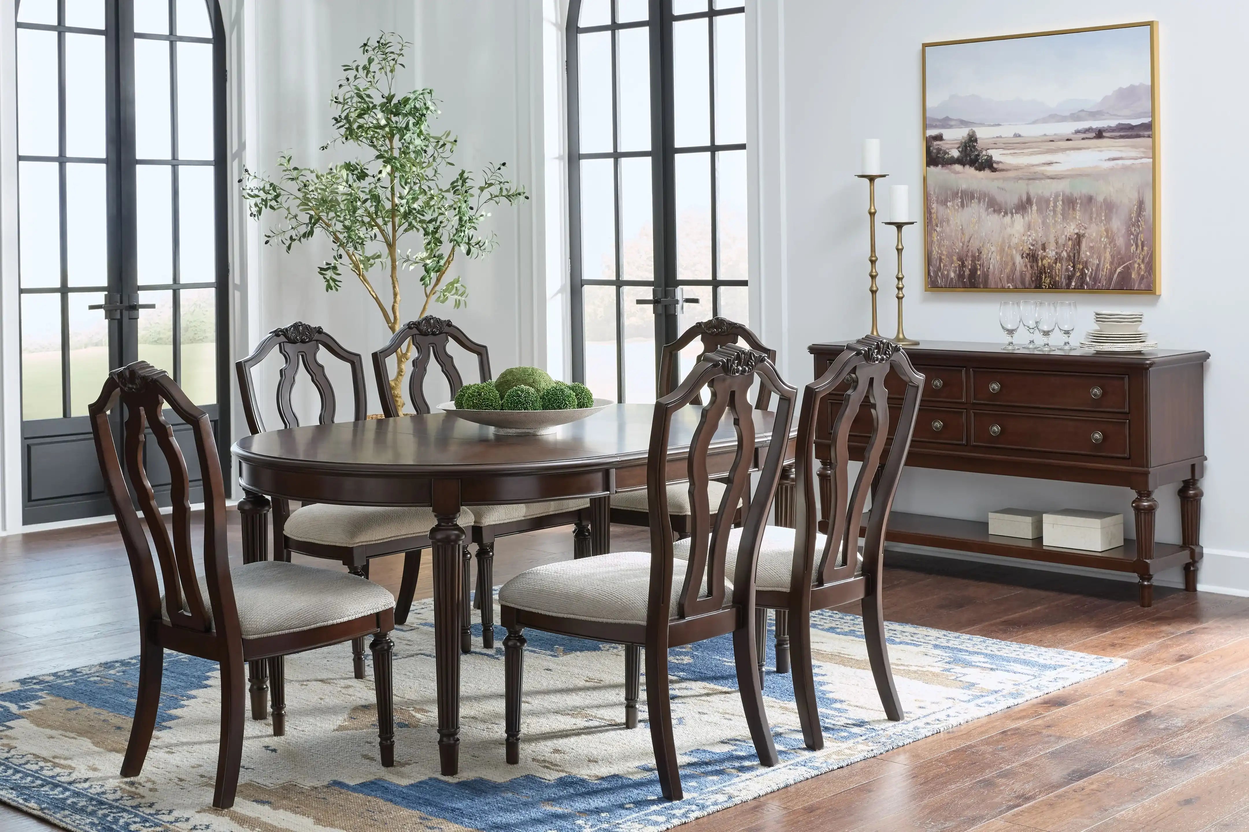 Lavinton - 8 Pc. - Dining Room Extension Table, 6 Side Chairs, Server - Brown - Best Buy Furniture