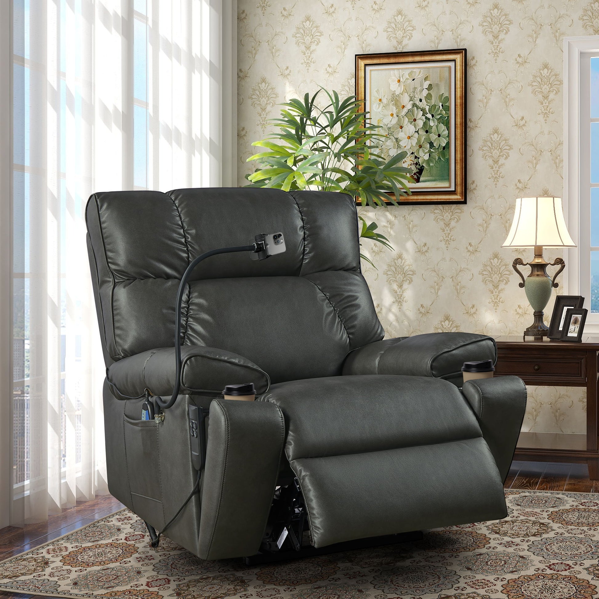 Recliner Chair With Phone Holder, Electric Power Lift Recliner Chair With 2 Motors Massage And Heat For Elderly, 3 Positions, 2 Side Pockets, Cup Holders - Best Buy Furniture