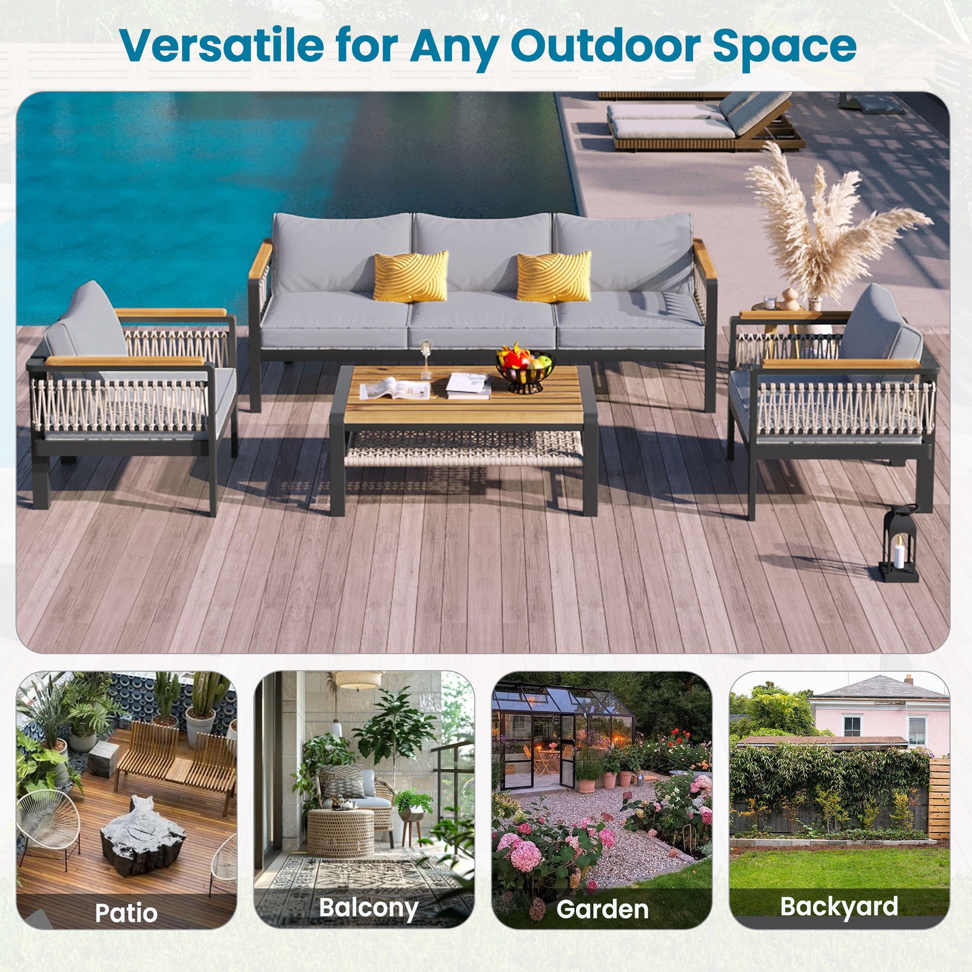 4 Pieces Outdoor Sectional Sofa Set 5 Person Patio Seating Group Outdoor Conversation Set With Cushions And A Coffee Table For Patios - Best Buy Furniture