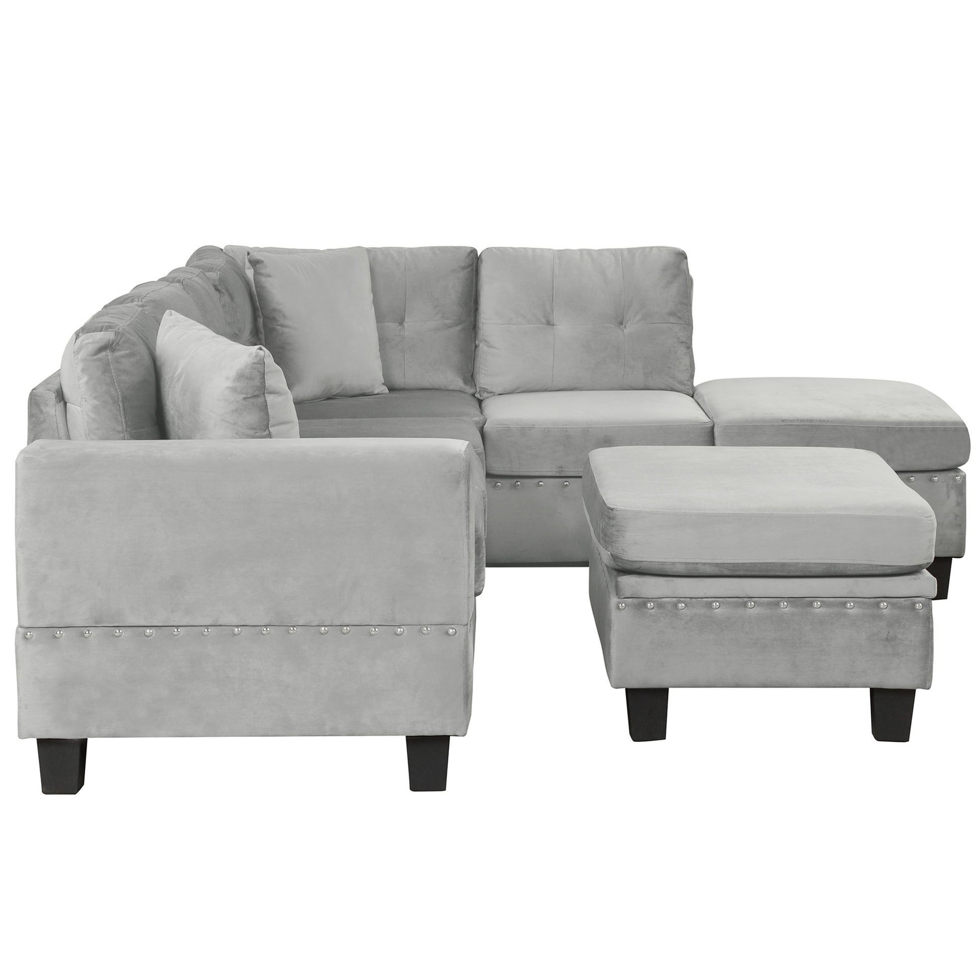 Modern Sectional Sofa With Storage Ottoman, L - Shape Couch With 2 Pillows And Cup Holders - Best Buy Furniture
