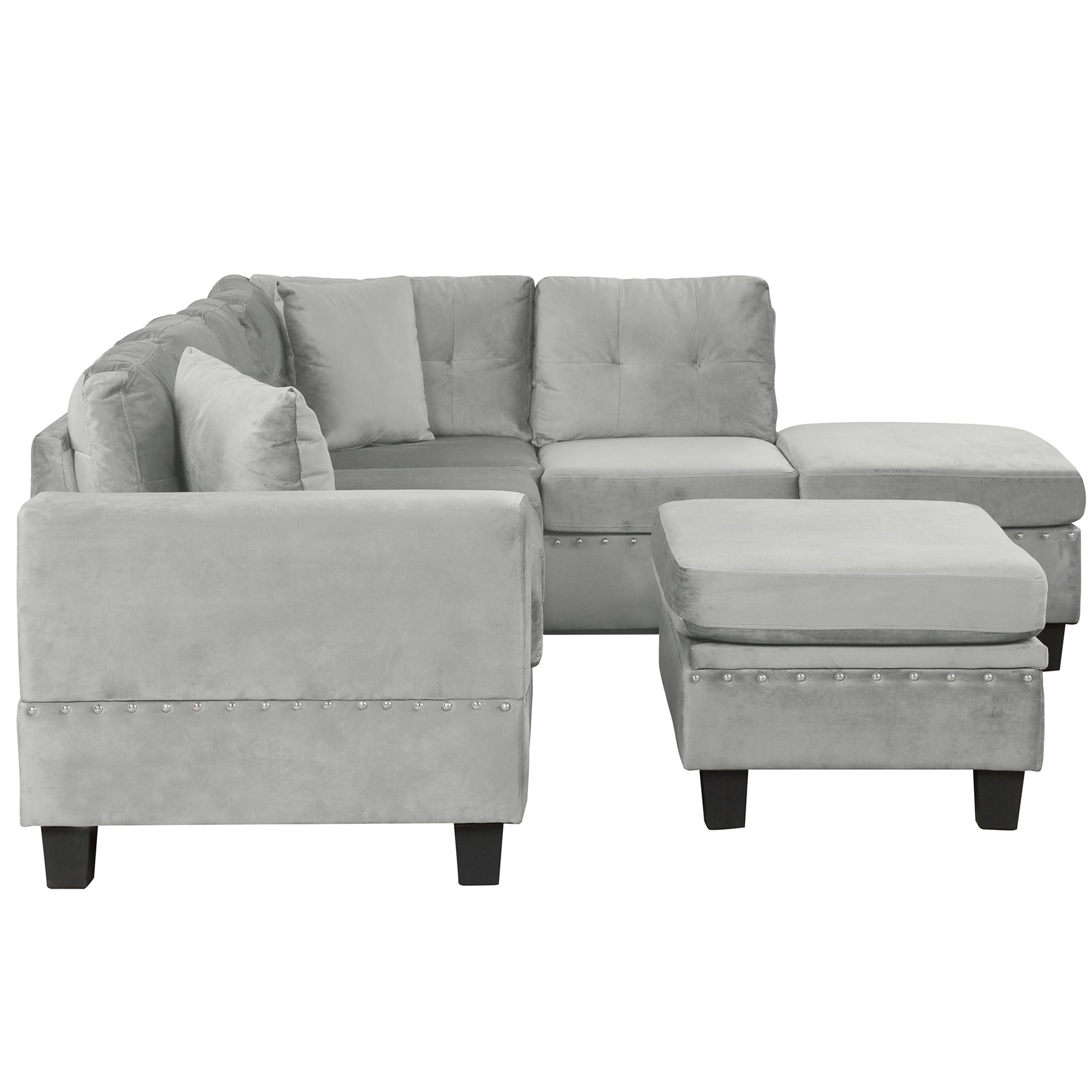 Modern Sectional Sofa With Storage Ottoman, L - Shape Couch With 2 Pillows And Cup Holders - Best Buy Furniture