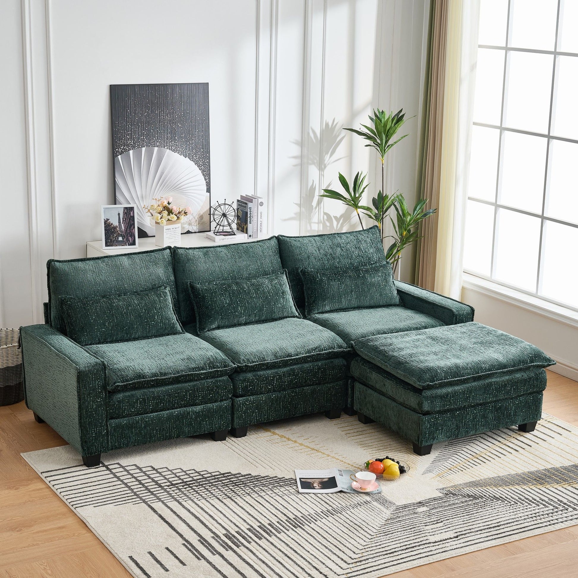 Modern Comfy Chenille L Shaped Sectional Sofa With Movable Ottoman - Best Buy Furniture