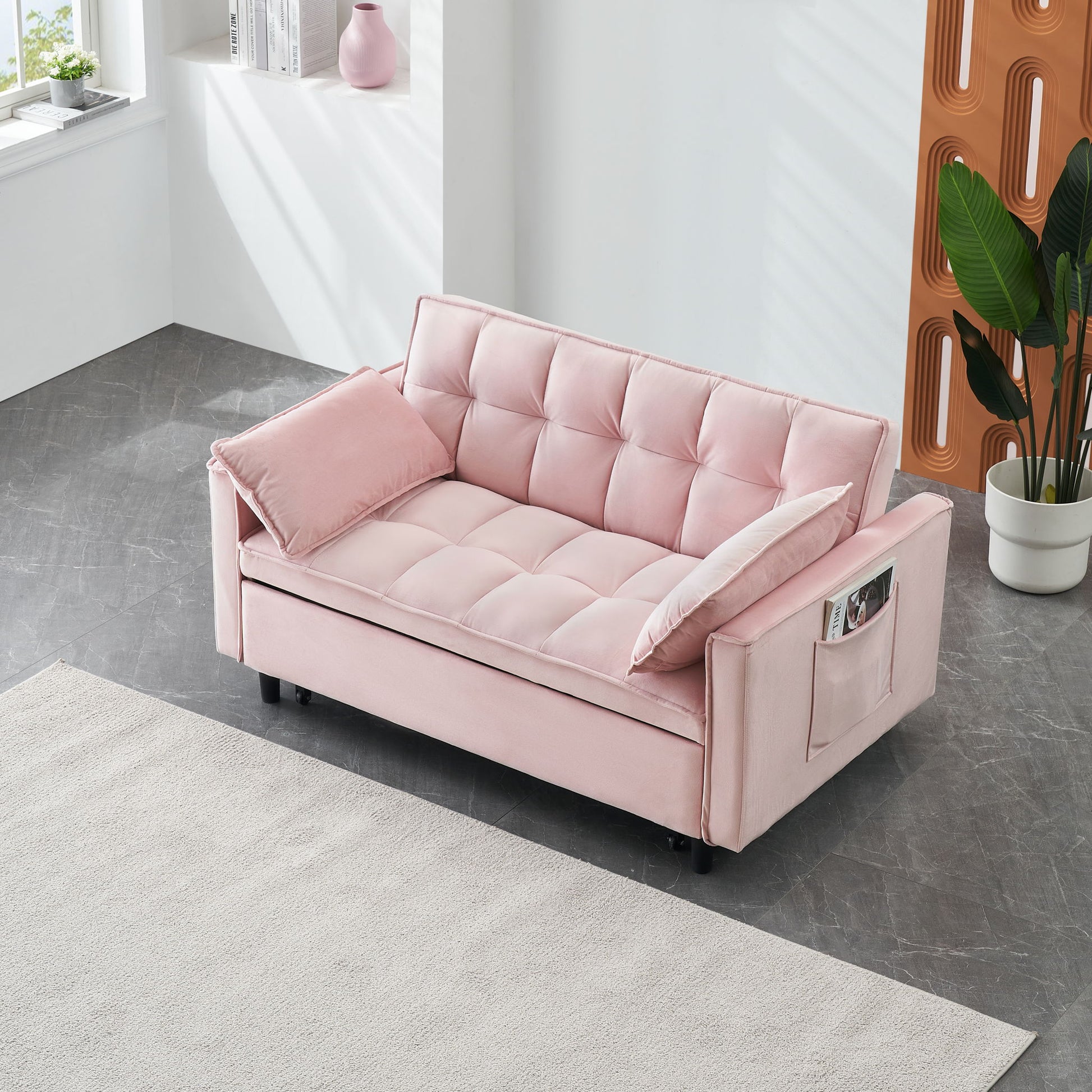 Modern Velvet Sofa, Sofa Pull-Out Bed, Small Love Seat Casual Sofa With Back, With Pillow, Pockets, Living Room Furniture, 3 In 1 Convertible Sleep Sofa Bed - Best Buy Furniture