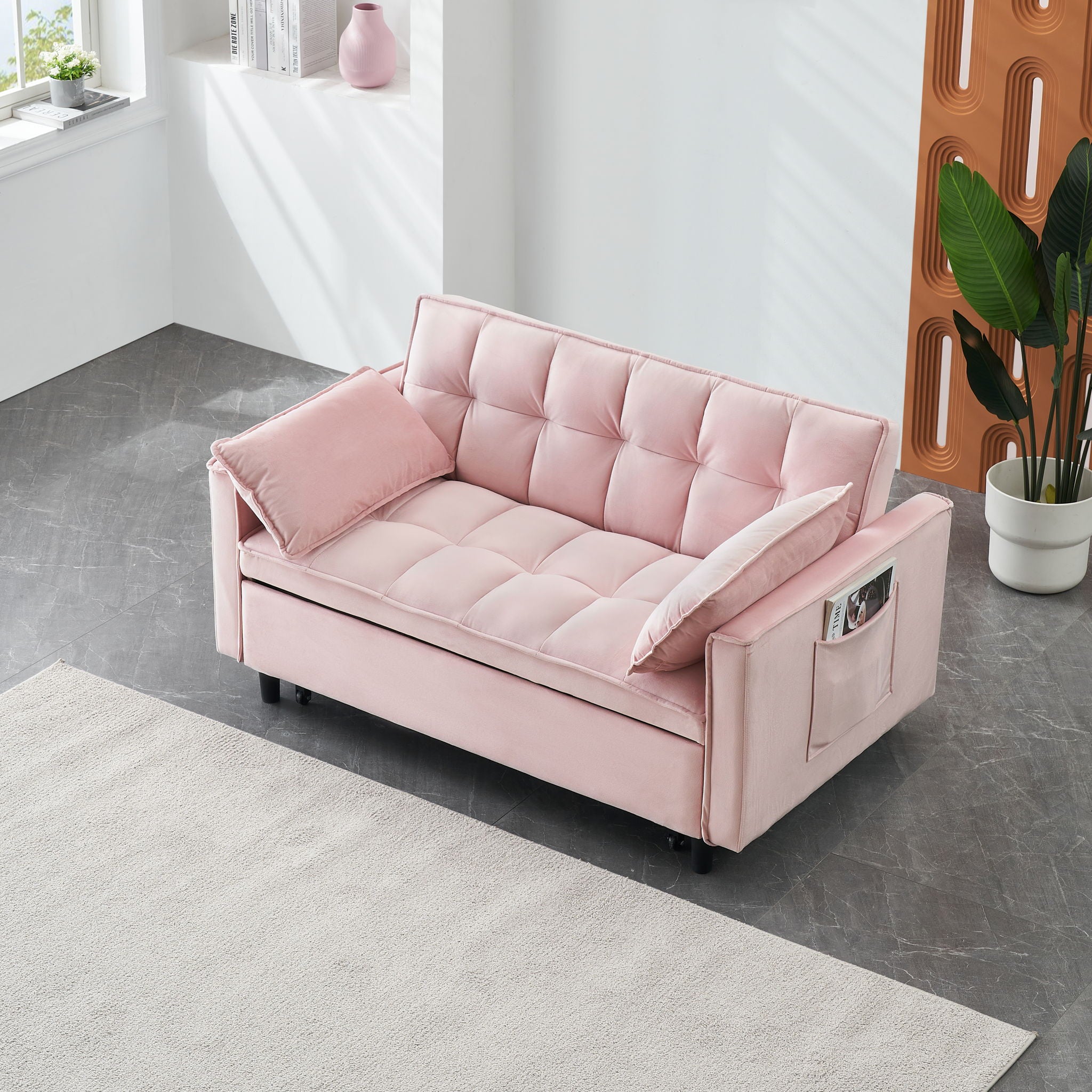 Modern Velvet Sofa, Sofa Pull-Out Bed, Small Love Seat Casual Sofa With Back, With Pillow, Pockets, Living Room Furniture, 3 In 1 Convertible Sleep Sofa Bed - Best Buy Furniture