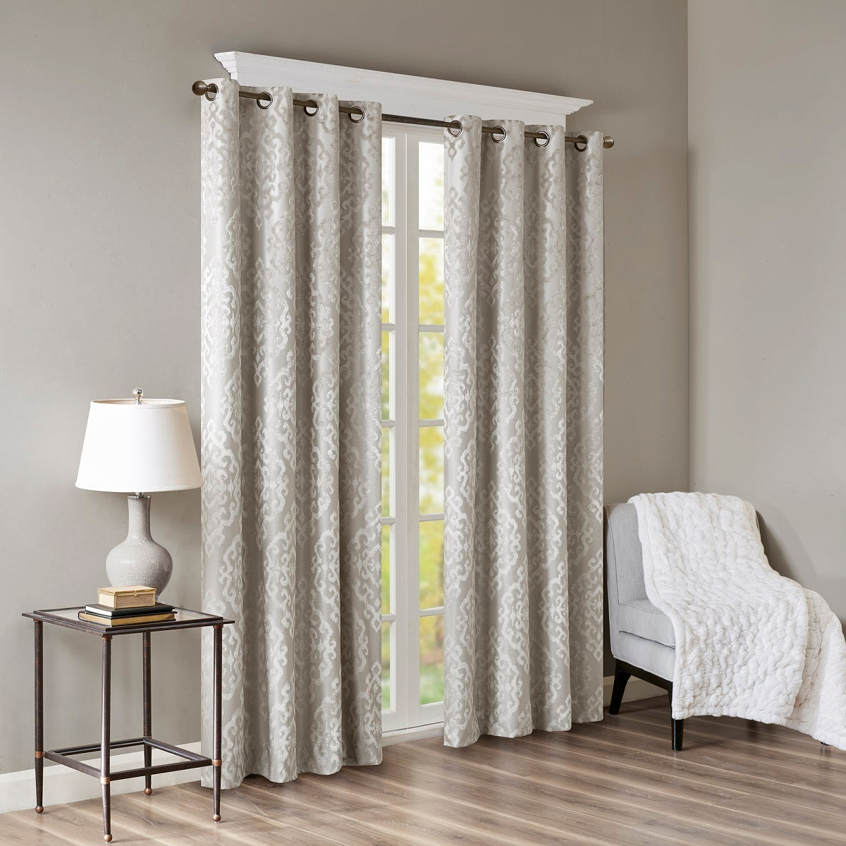 Knitted jacquard damask total blackout grommet top curtain panel (only 1 pc panel)