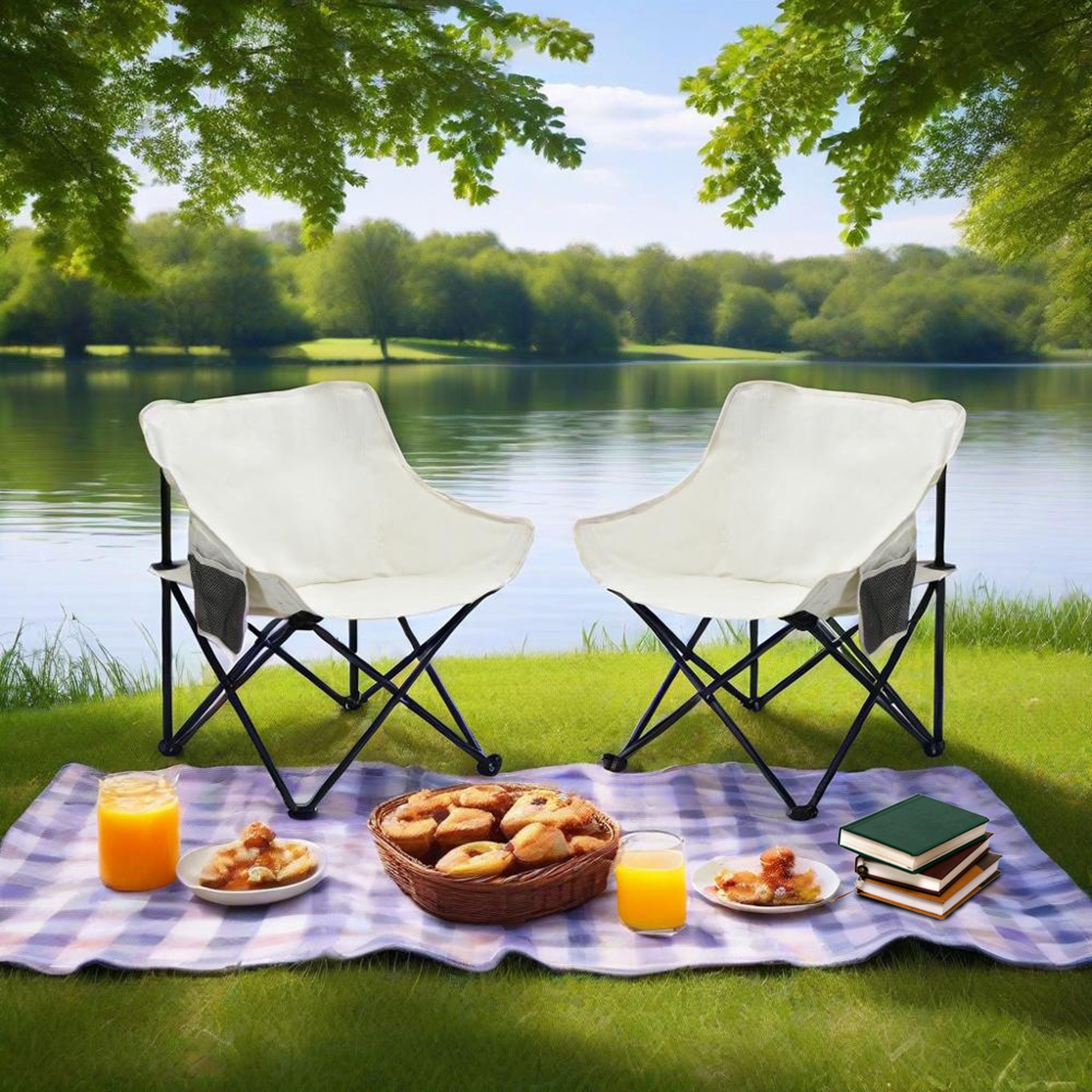 2 Pieces Outdoor Camping Chairs Folding / Portable, Comfortable Seating, Durable Steel Fram - Best Buy Furniture