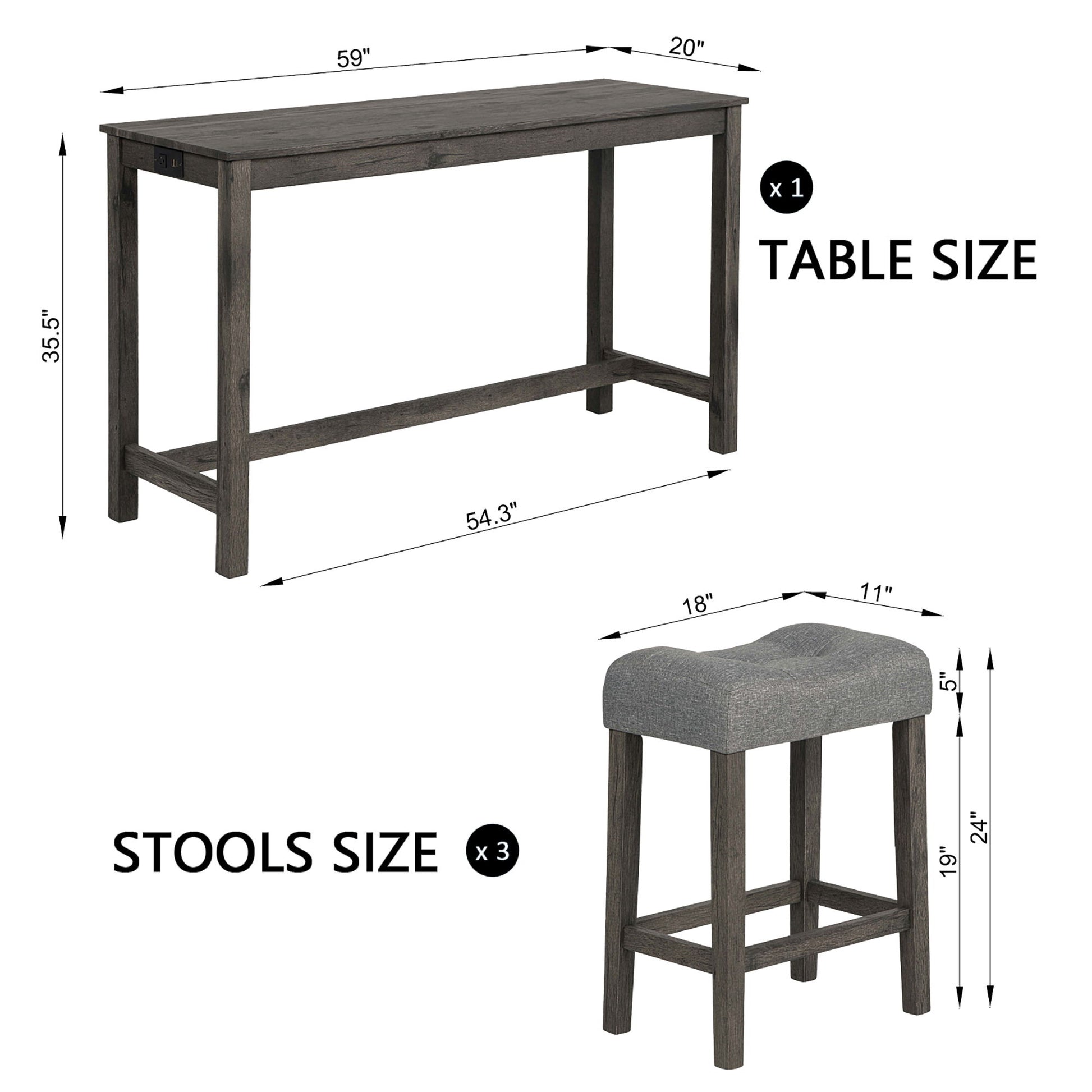 4 Piece Bar Table Set With Power Outlet, 3 Padded Stools - Best Buy Furniture