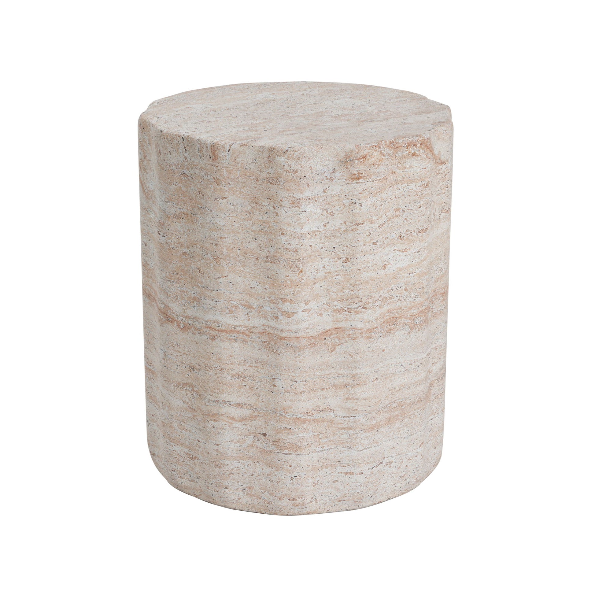 Elegant Indoor / Outdoor Lightweight Concrete Side Table With Travertine - Beige - Best Buy Furniture