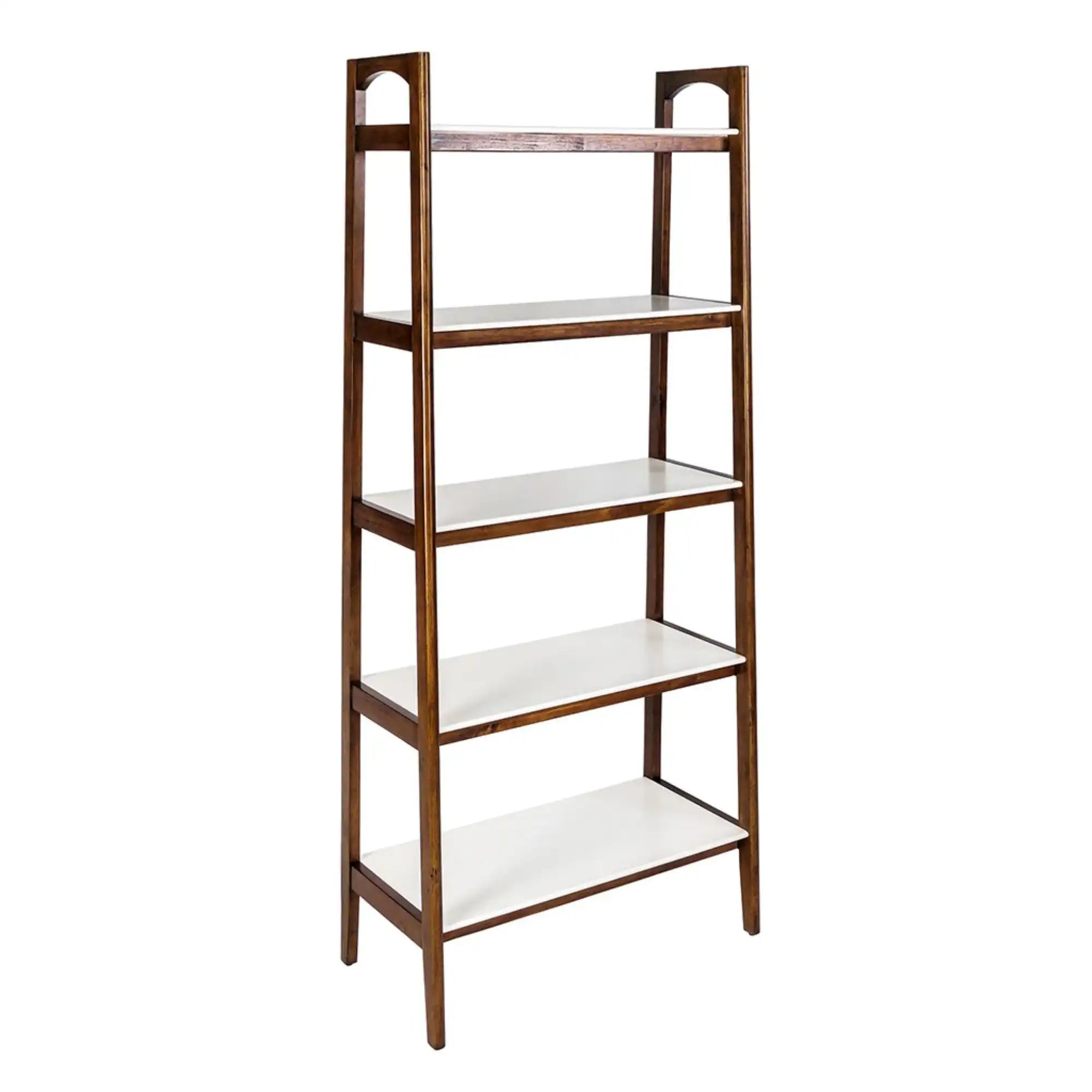 Mid - Century Design 5 Shelf Bookcase - Off White / Pecan - Best Buy Furniture