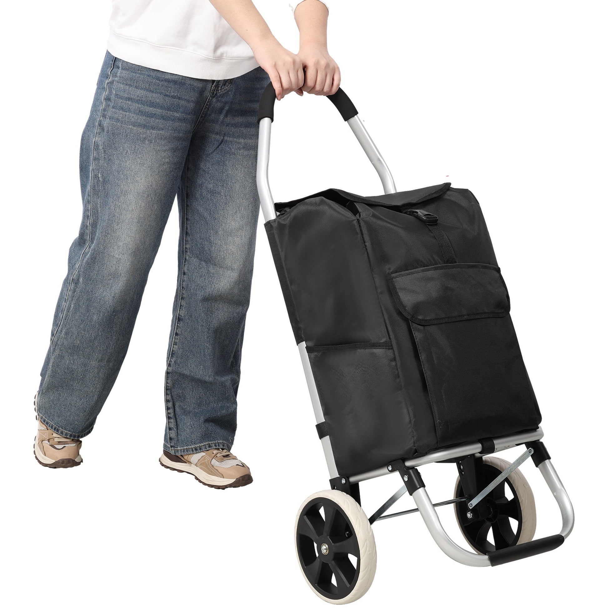 Foldable Shopping Trolley With Wheels And Removable Waterproof Bag - Black - Best Buy Furniture