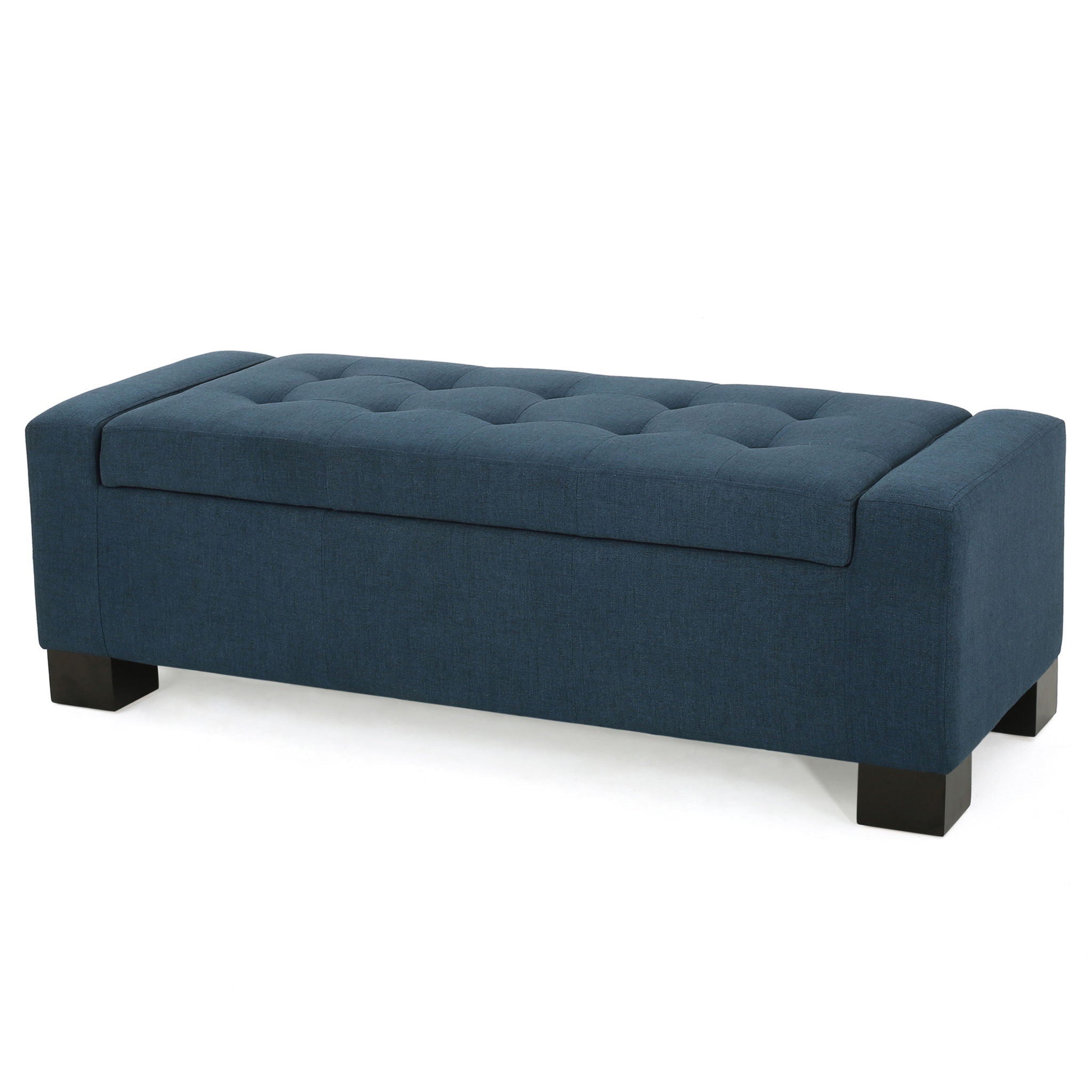 Empower - Button Tufted Waffle Upholstered Storage Ottoman With Wood Legs - Navy Blue - Best Buy Furniture