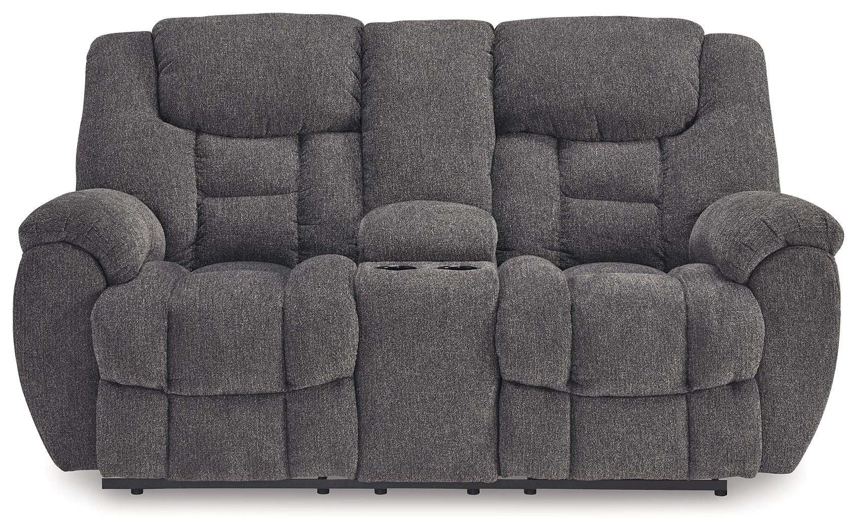 Foreside - Dbl Reclining Loveseat with Console - Charcoal - Best Buy Furniture