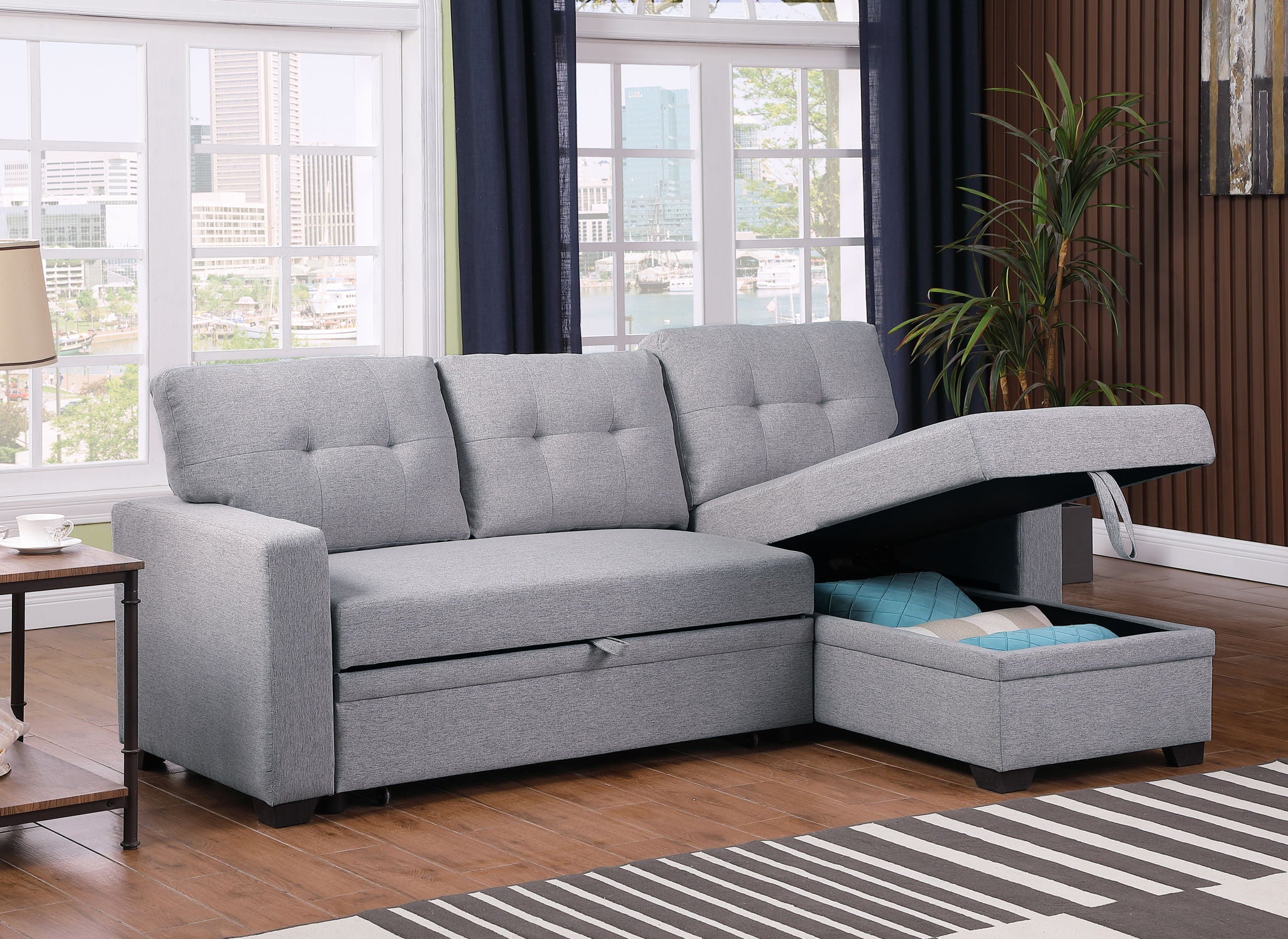Upholstered Pull Out Sectional Sofa With Chaise - Best Buy Furniture