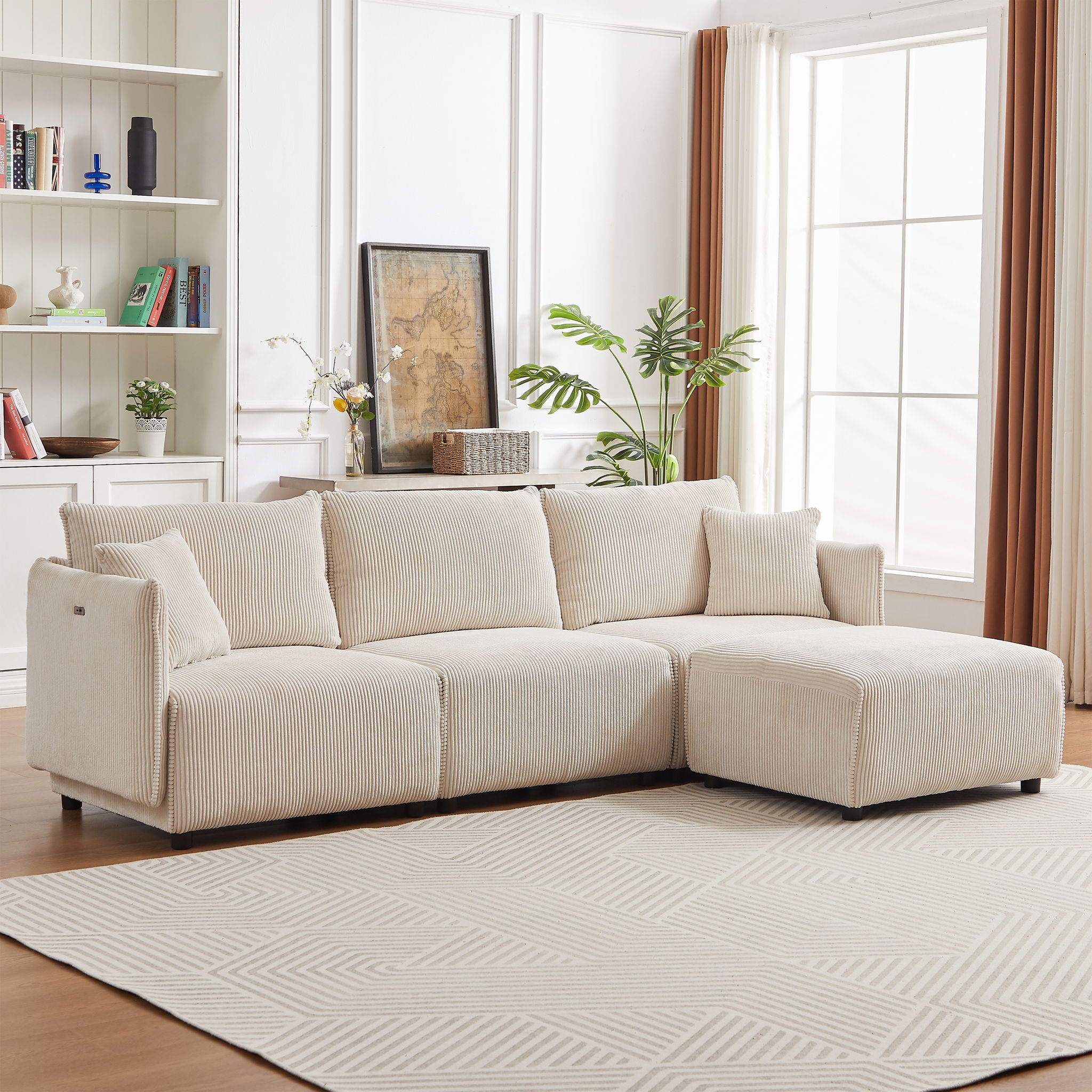 Modern Minimalist Corduroy Combination Sofa With 2 Comfort Cushions With USB & C Charging Ports - Best Buy Furniture