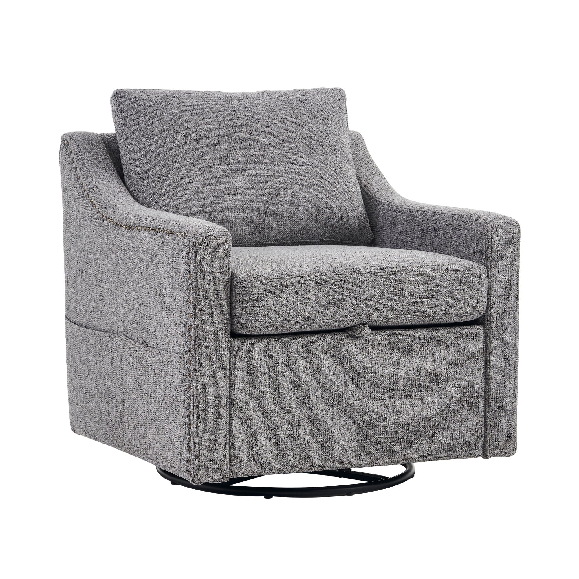 Linen Fabric 360° Swivel Accent Chair With Upholstered Back Pillow And Rivet Armrest - Best Buy Furniture