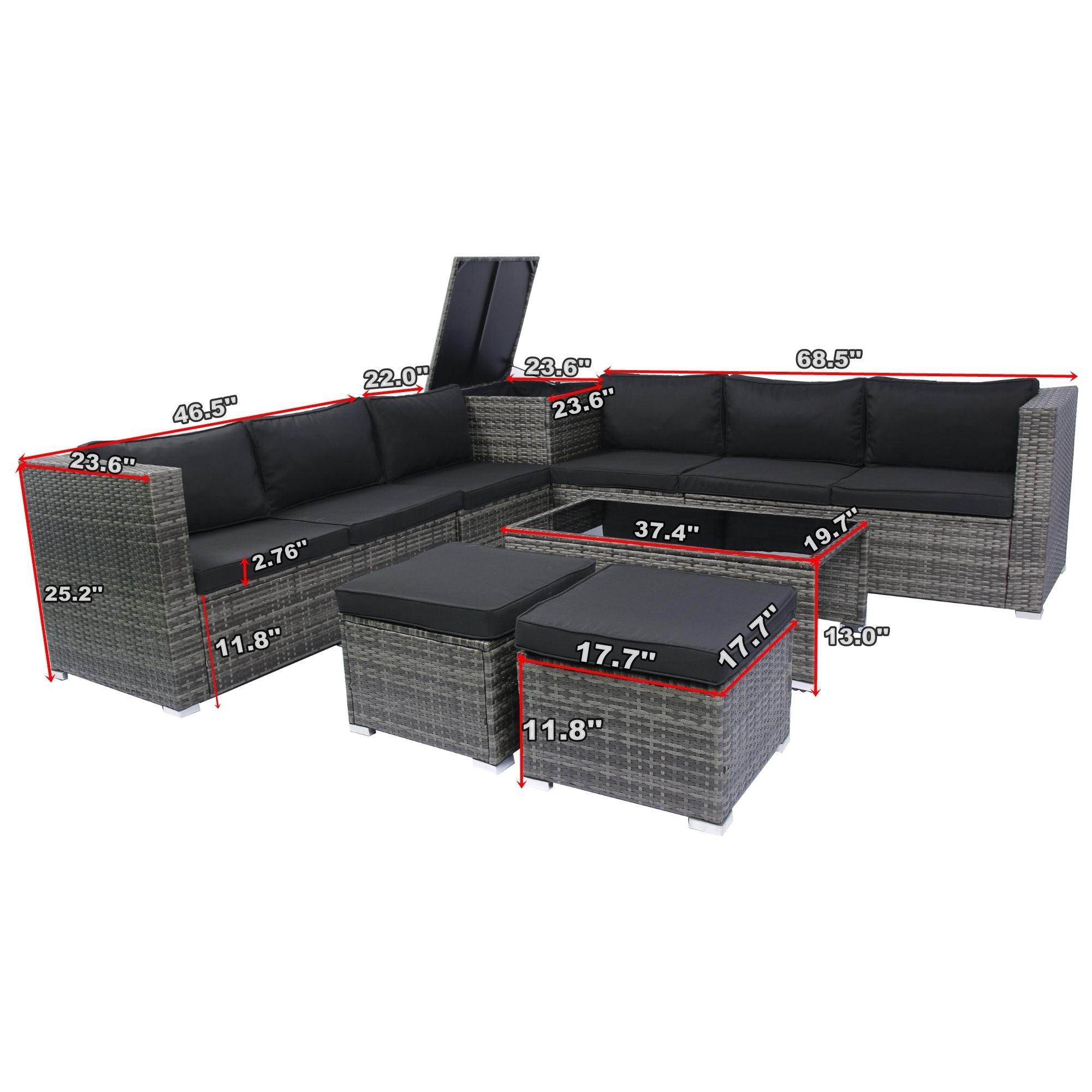 8 Piece Patio Sectional Wicker Rattan Outdoor Furniture Sof Set With One Storage Box Under Seat And Cushion Box - Gray / Black - Best Buy Furniture