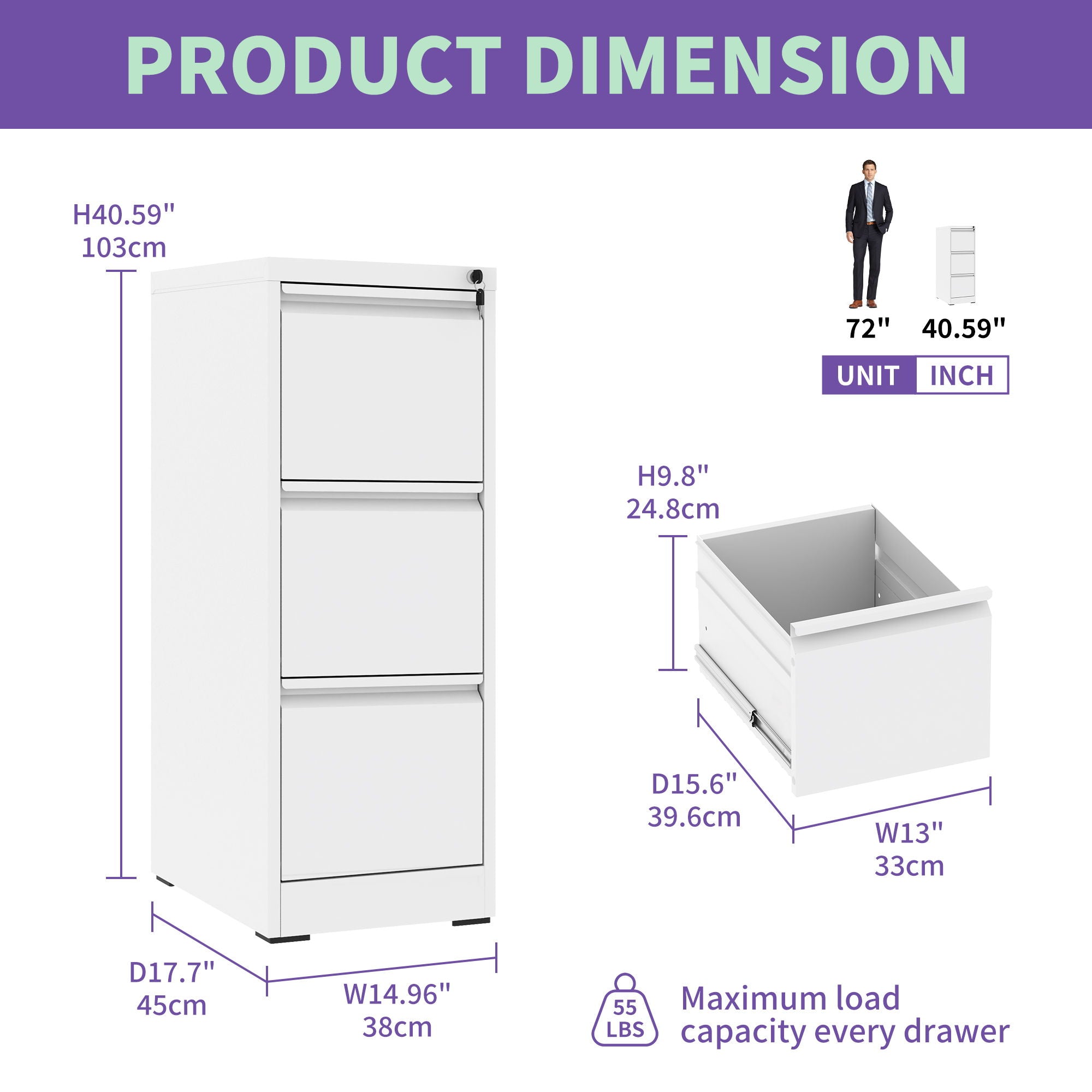 Steel Drawer Vertical File Cabinet With Lock For A4 Legal / Letter Size - Best Buy Furniture