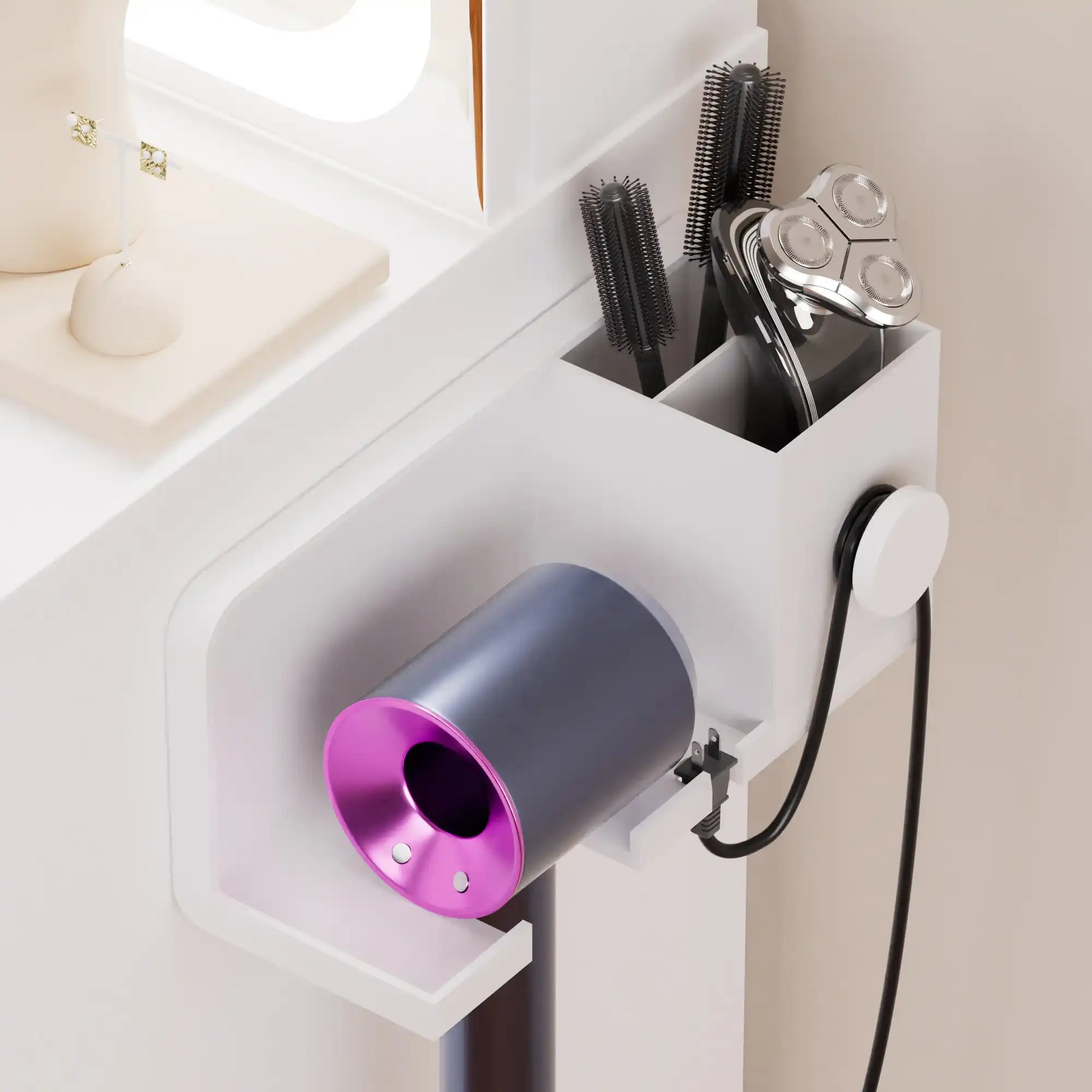 LED Vanity Table with Mirror & Stool, White - Best Buy Furniture